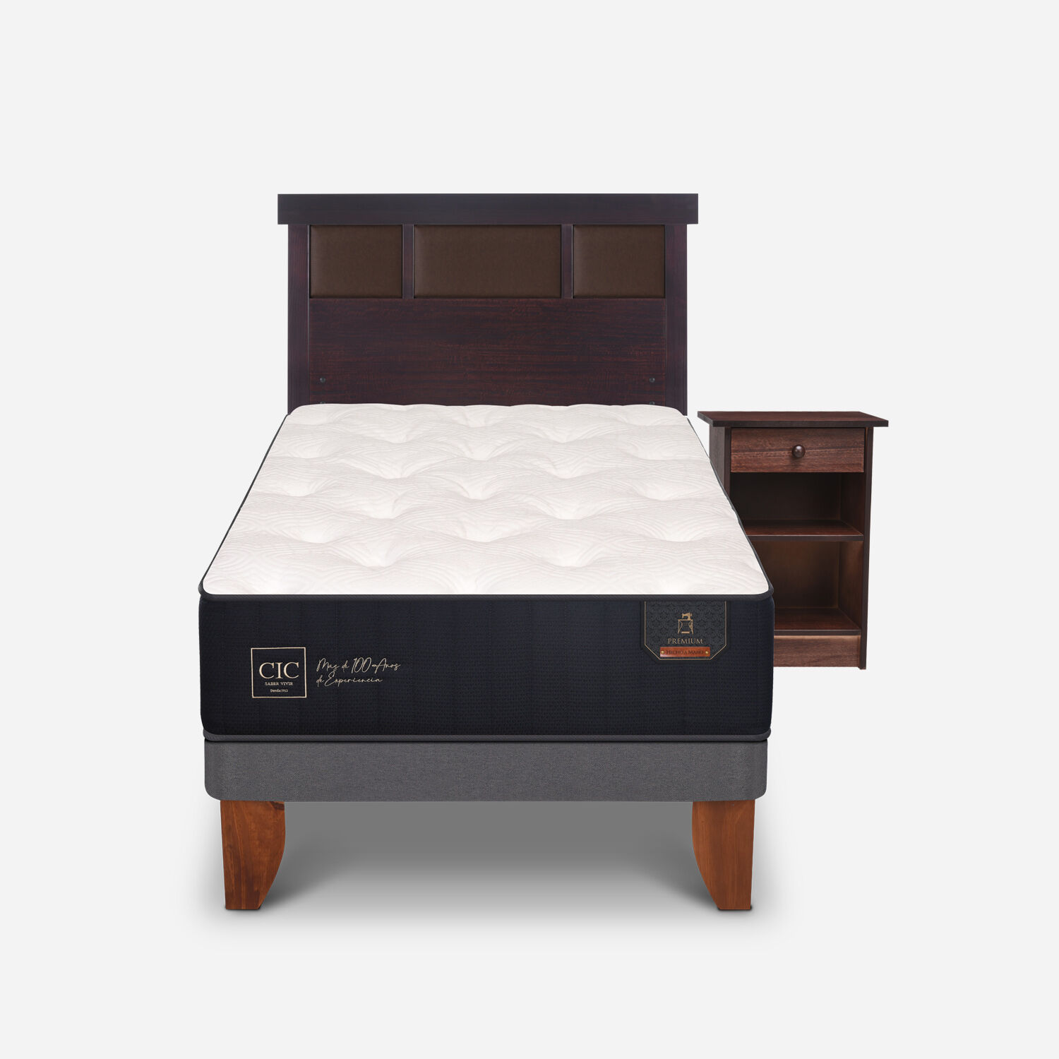 Cama Europea 1,5 Plazas Premium + Set Dubl&iacute;n Chocolate
