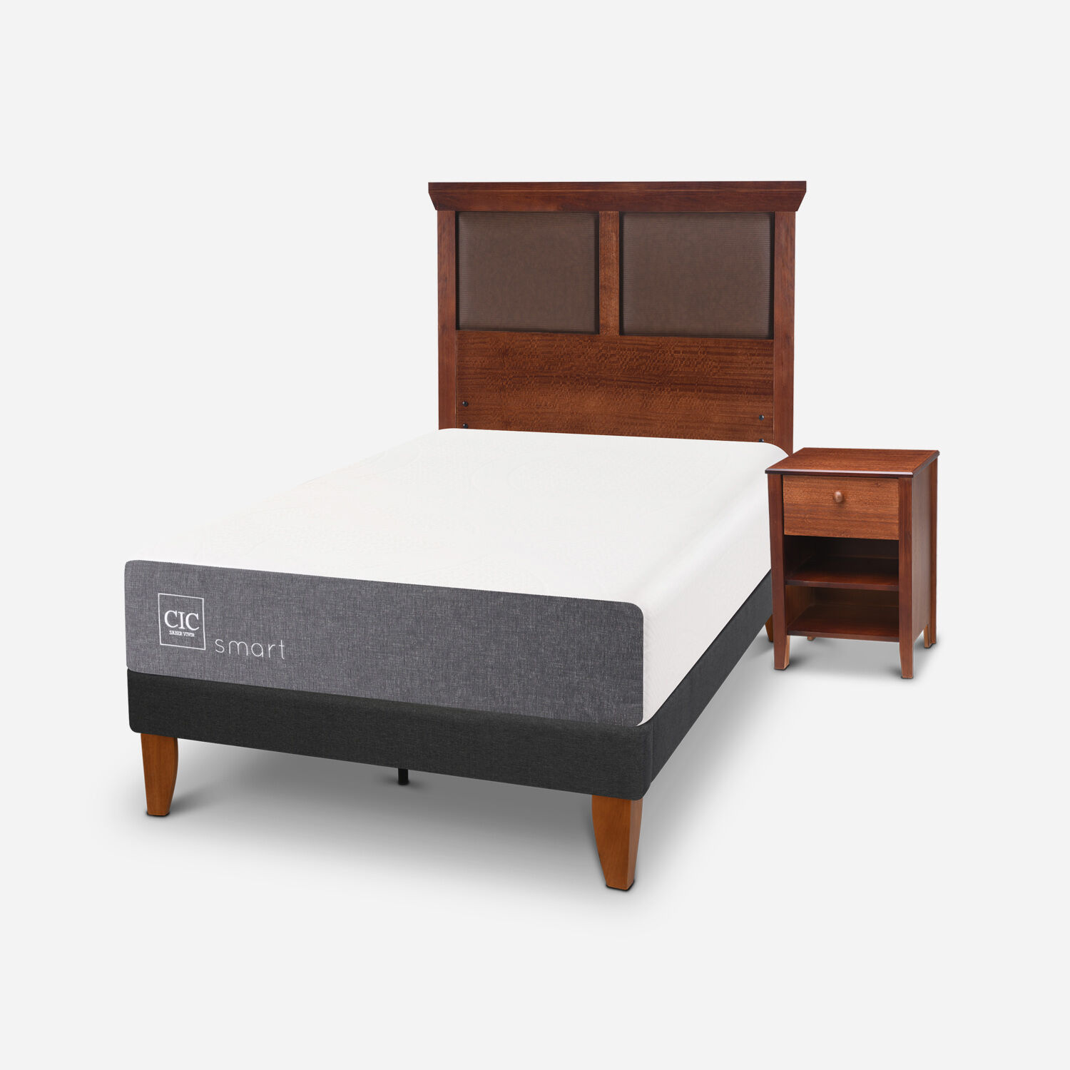 Cama Europea Curve 1,5 Plazas Smart + Set Torino Caramelo