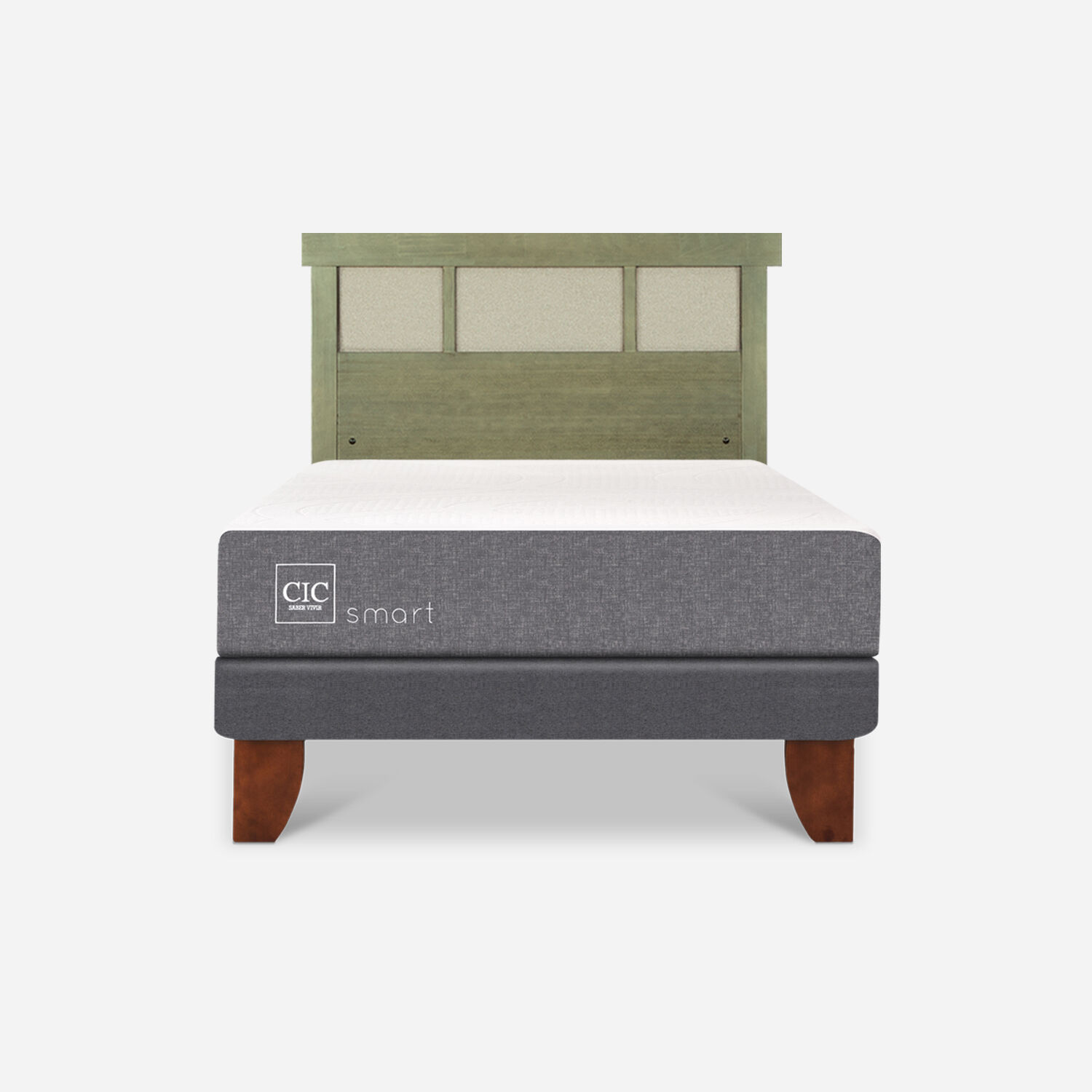 Cama Europea 1,5 Plazas Smart + Respaldo Dublín Olivo