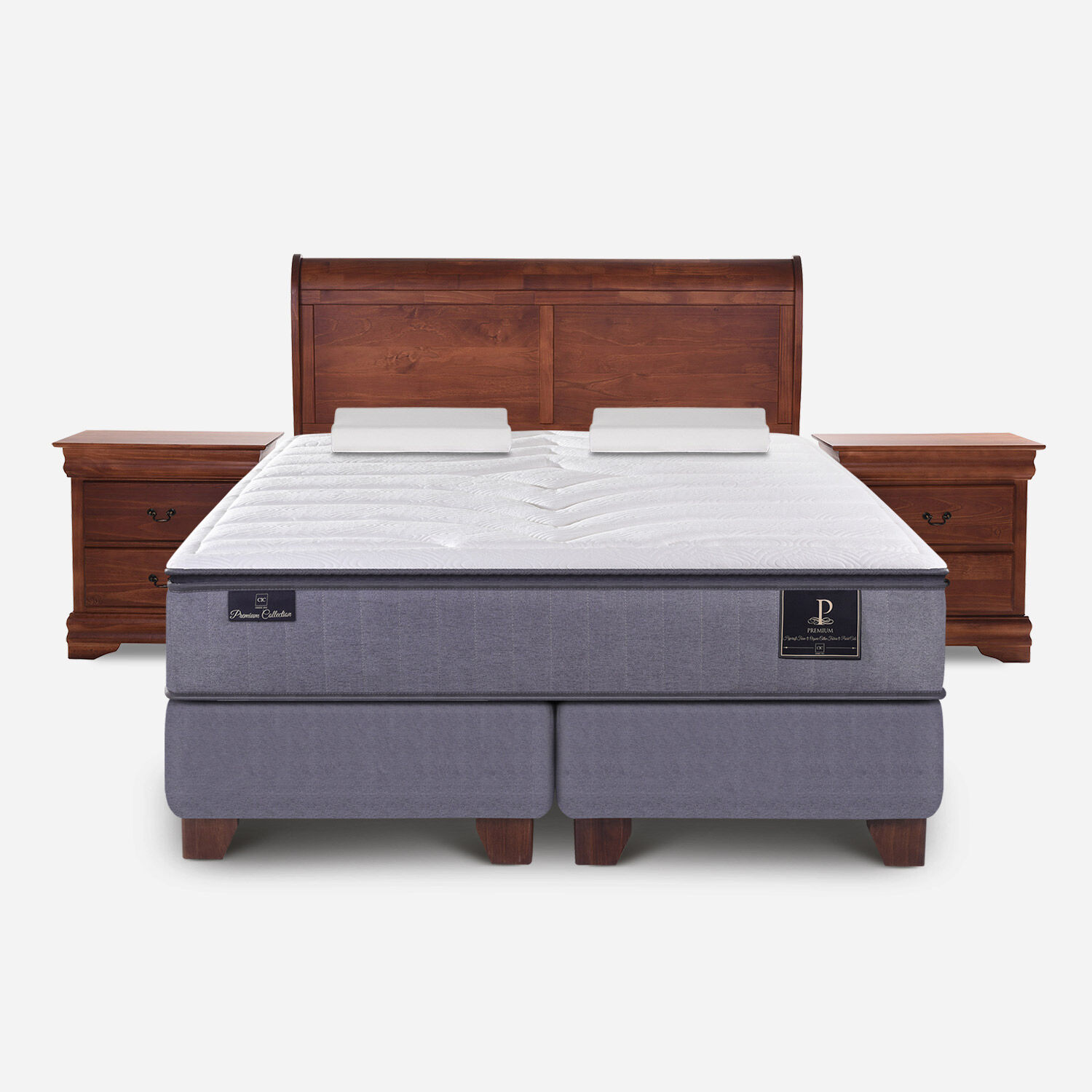 Box Spring King Premium + Almohadas Viscoel&aacute;sticas + Set Mir&oacute; Caramel