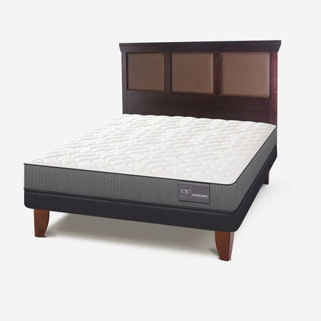 Cama Europea 2 Plazas Base Normal Anatomic + Respaldo Torino Chocolate