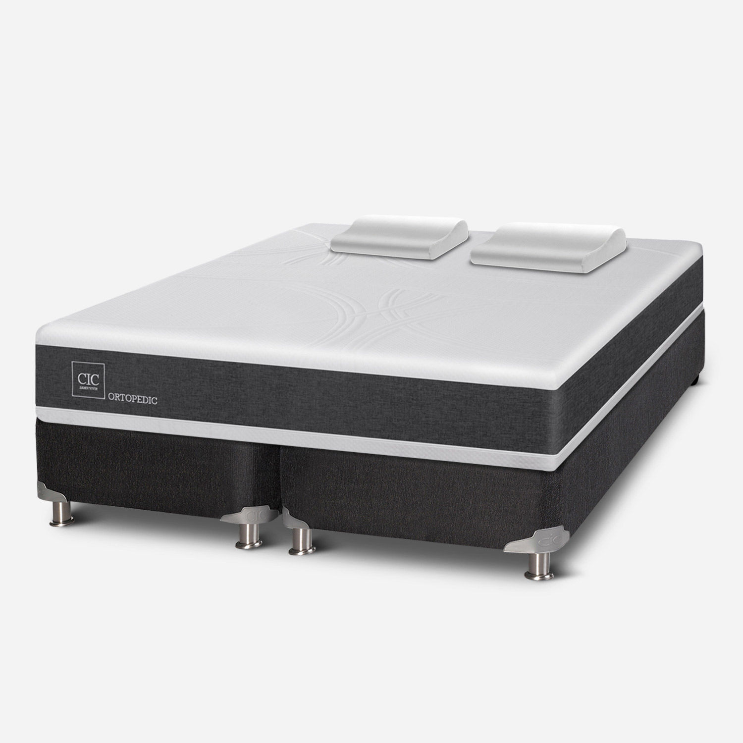 Box Spring 2 Plazas Ortopedic Base Dividida 5 Zonas + Almohadas Viscoel&aacute;sticas