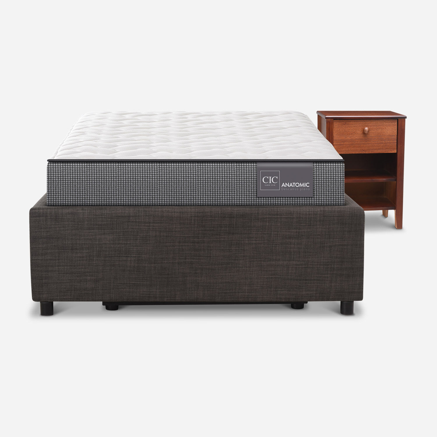 Cama Space Box 1,5 Plazas Anatomic + Velador Torino Caramel 