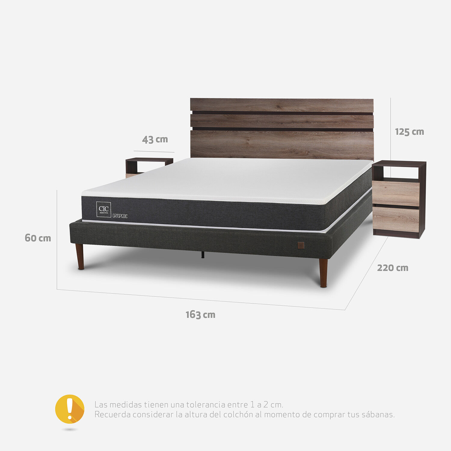 Cama Europea Curve 2 Plazas Ortopedic + Set Ares