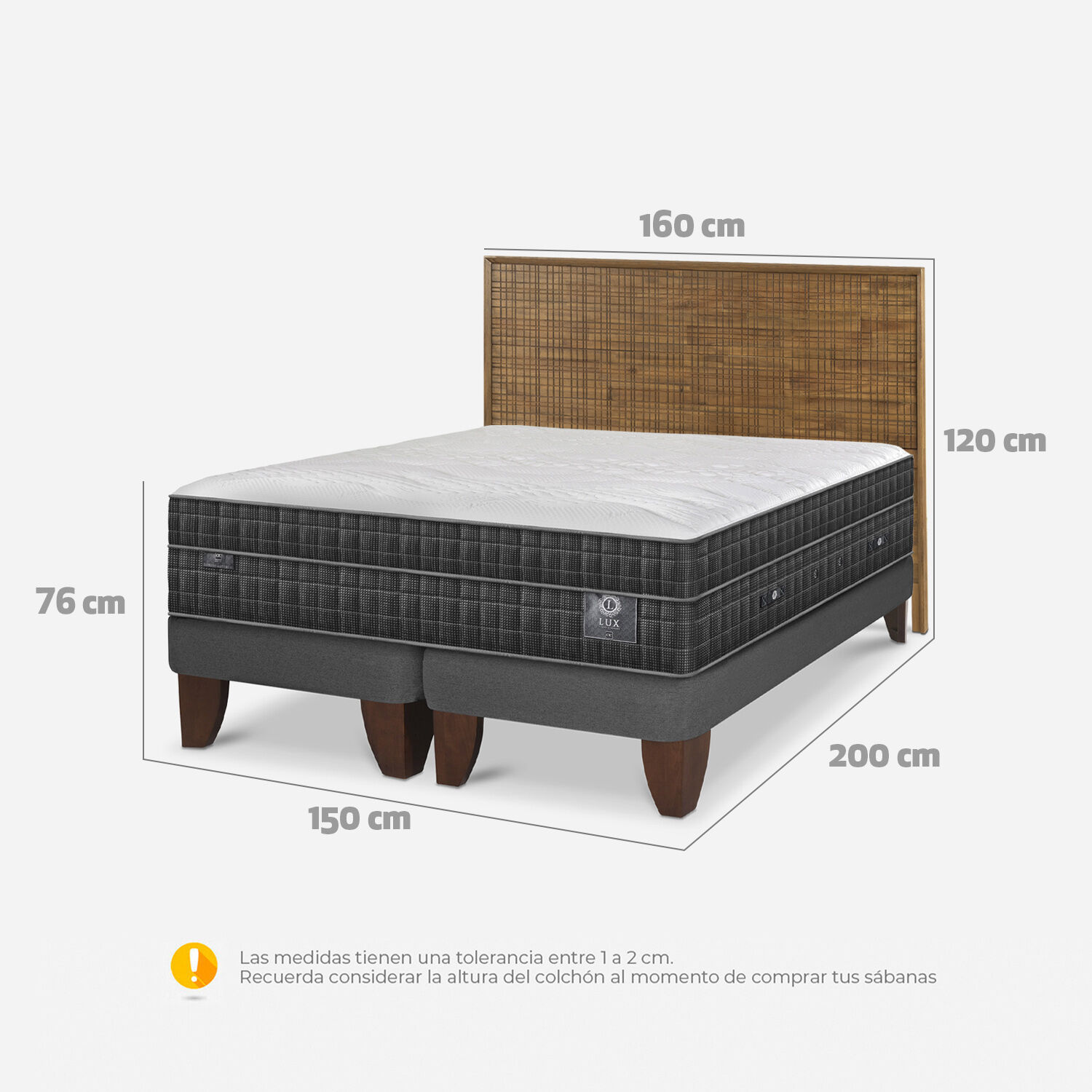 Cama Europea 2 Plazas Lux Base Dividida + Respaldo Adria