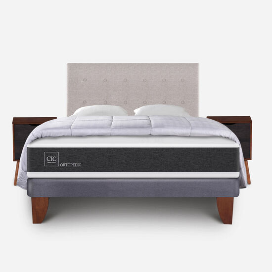 Cama Europea 2 Plazas Ortopedic Base Normal + Almohadas + Plumón + Set Tigris