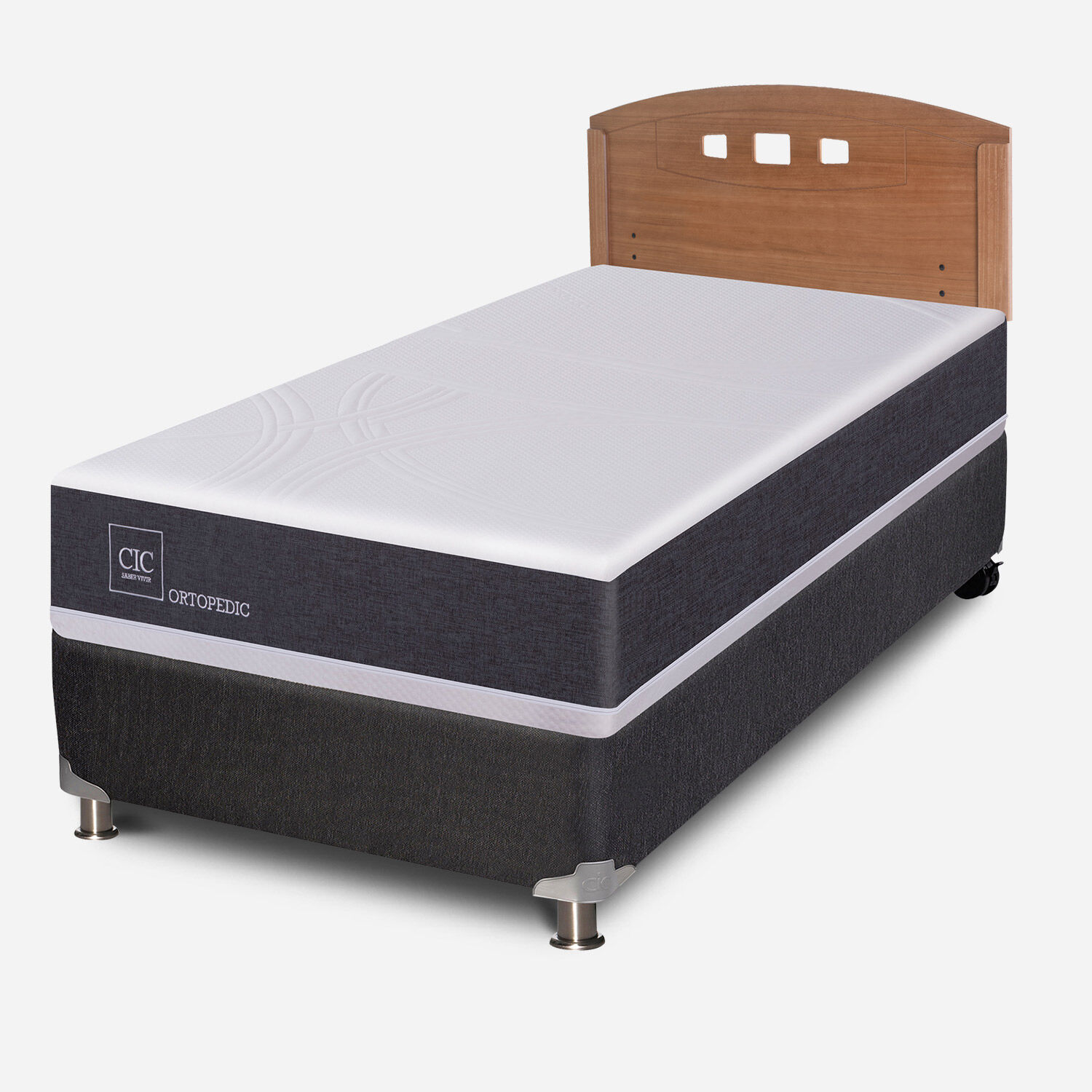 Box Spring 1 Plaza Ortopedic 5 Zonas + Respaldo Gales Caramel