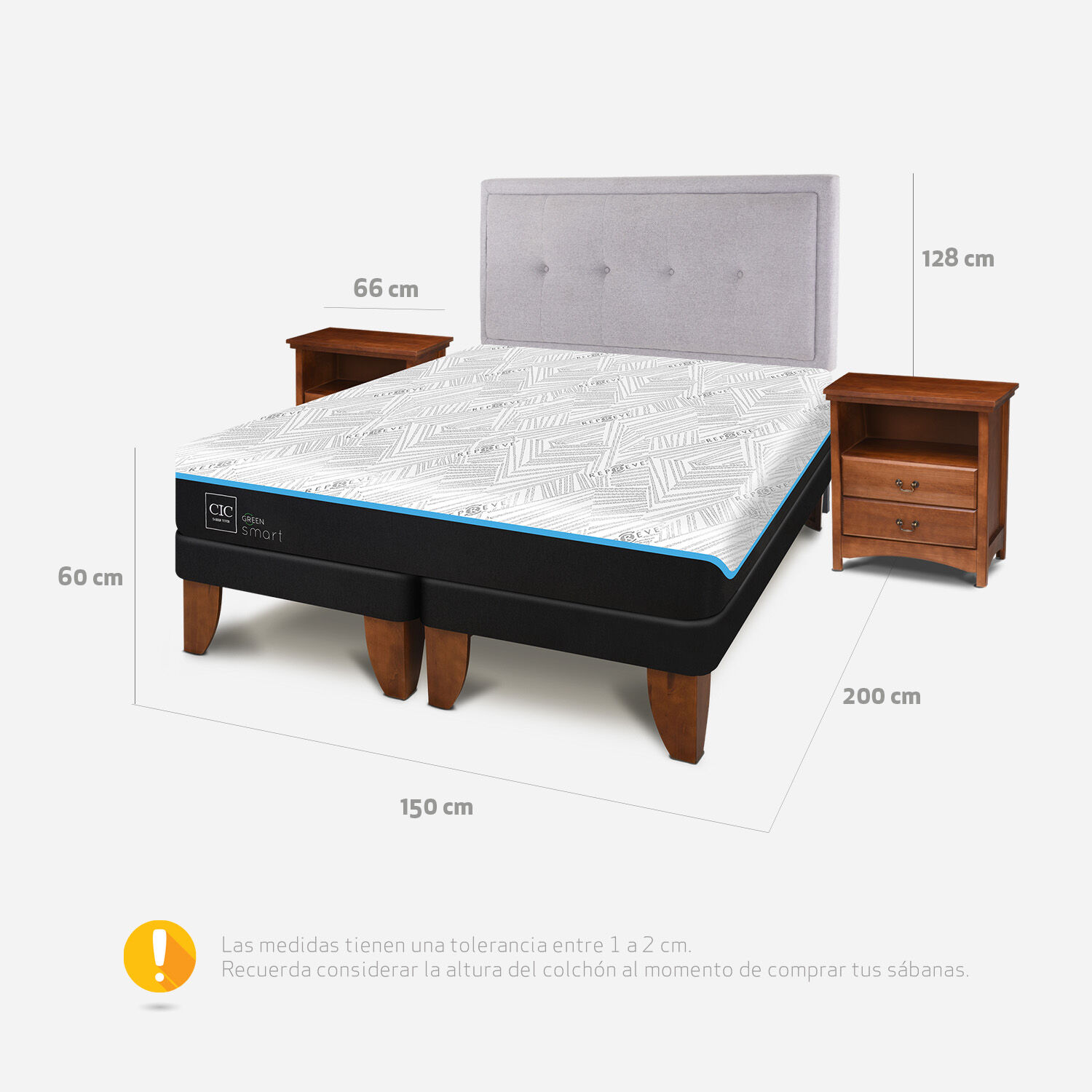 Cama Europea 2 Plazas Base Dividida Infinity Green + Set Ganges