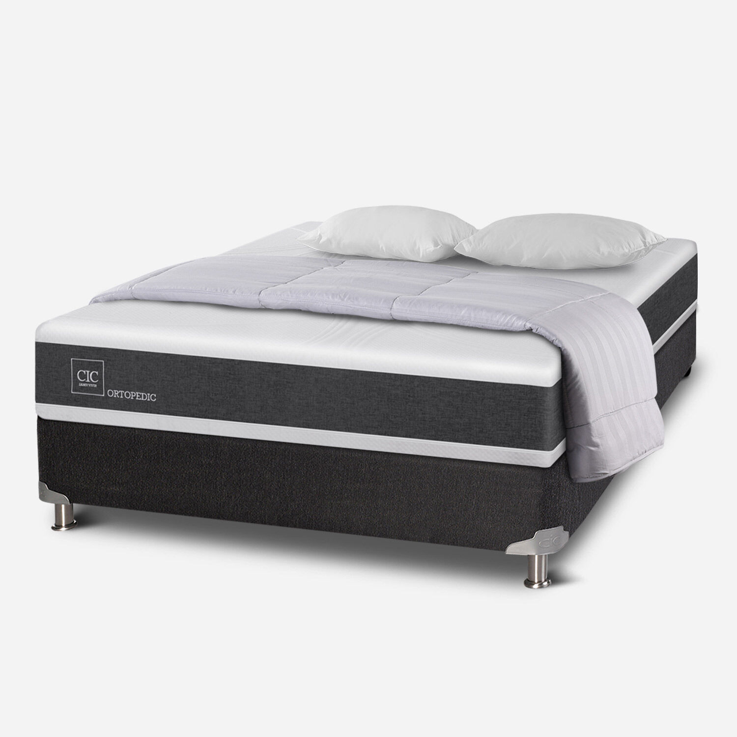 Box Spring 2 Plazas Ortopedic Base Normal 5 Zonas + Almohadas + Plum&oacute;n