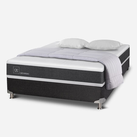 Box Spring 2 Plazas Ortopedic Base Normal 5 Zonas + Almohadas + Plum&oacute;n