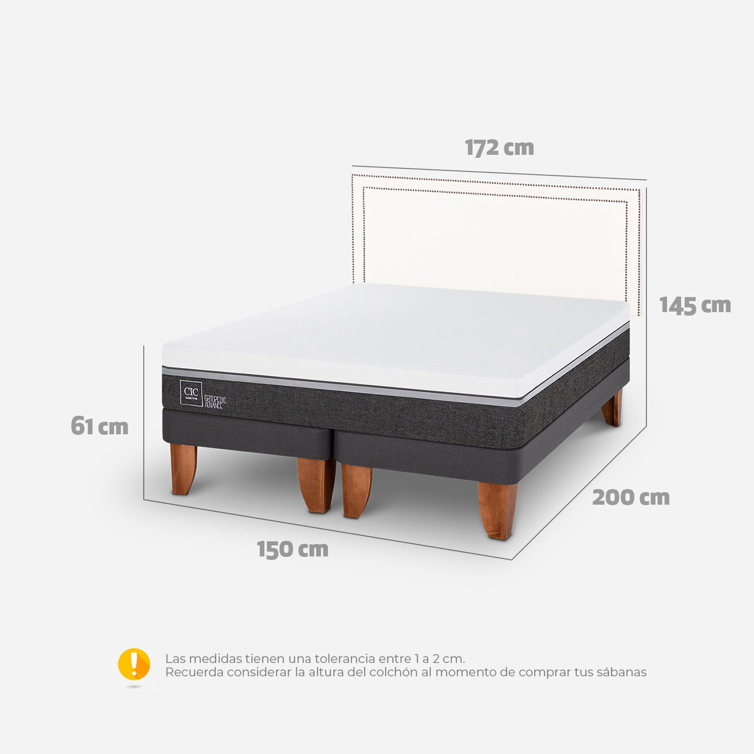 Cama Europea 2 Plazas Ortopedic Advance Base Dividida + Respaldo Danubio