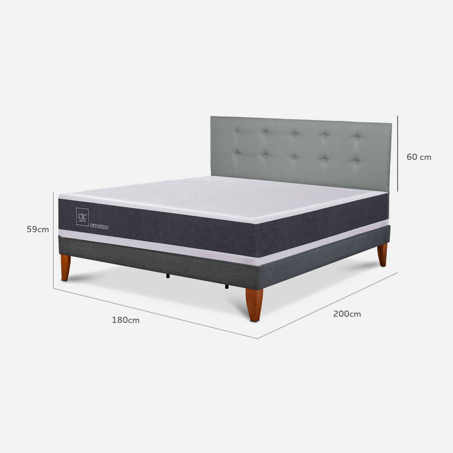 Cama Europea Box New Ortopedic King + Respaldo Tapiz Gris
