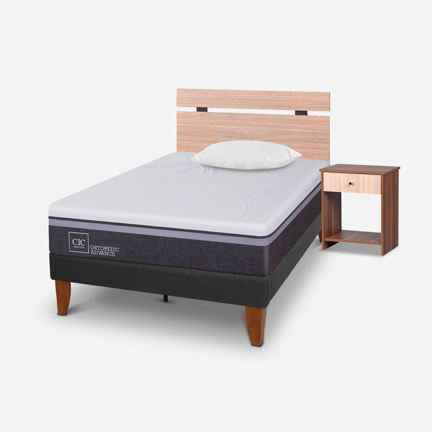 Cama Europea Curve 1,5 Plazas Ortopedic Advance + Set Set Olmo 