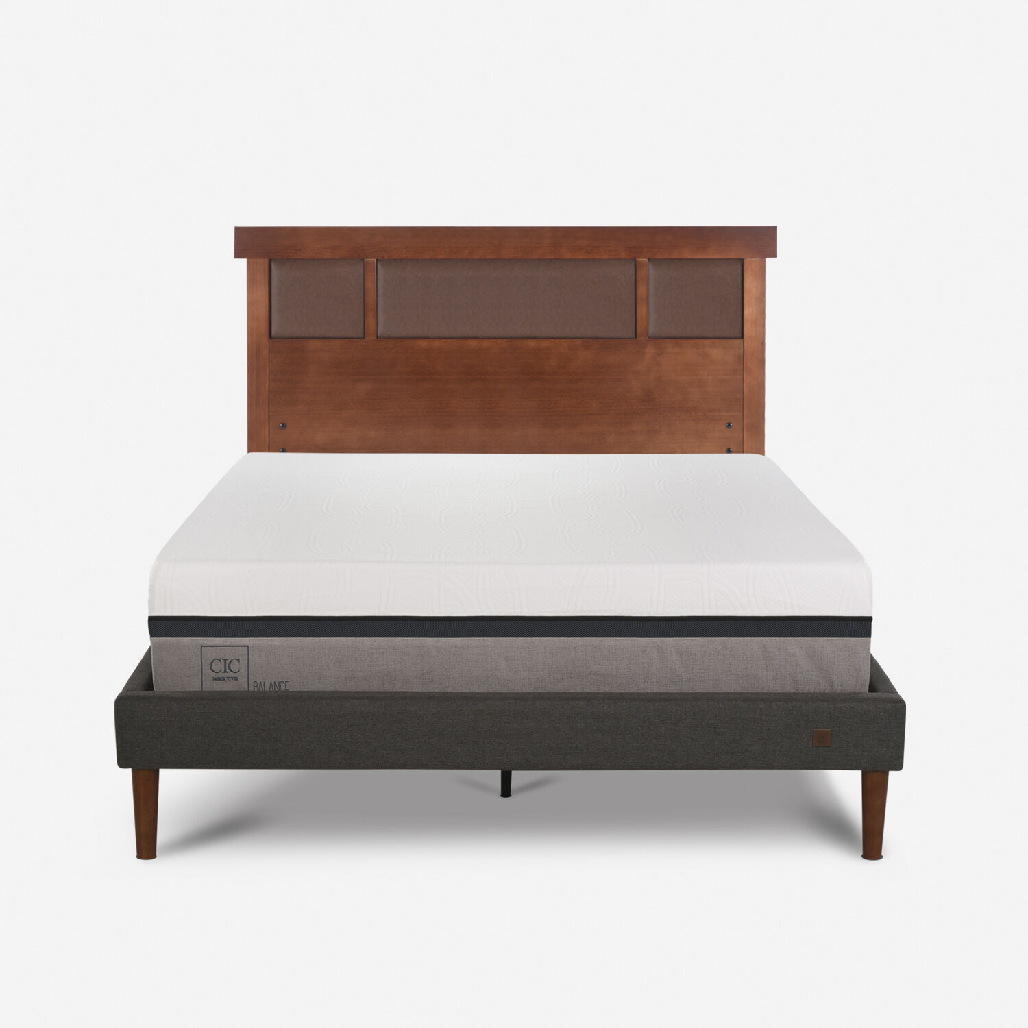 Cama Europea Curve 2 Plazas Balance + Respaldo Dubl&iacute;n Caramel