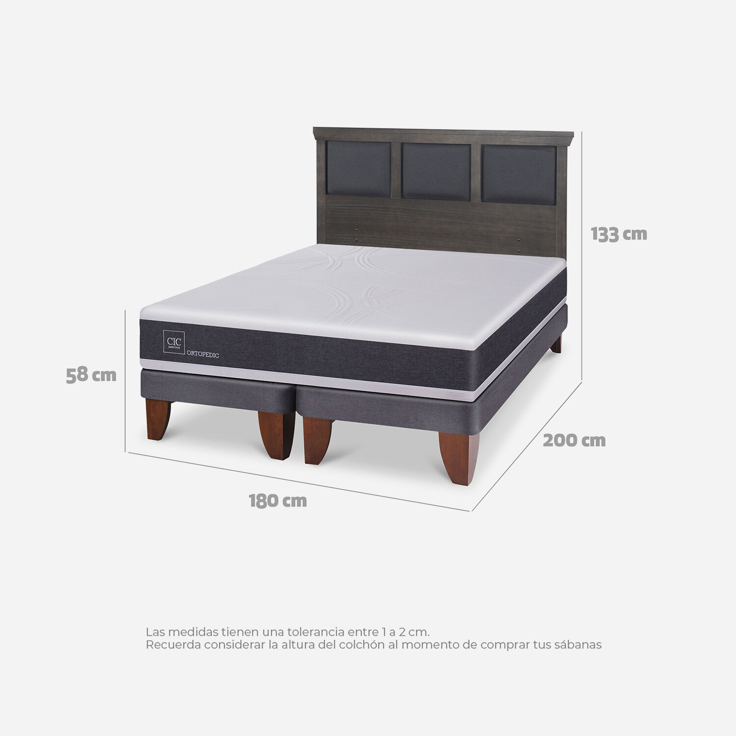 Cama Europea King Ortopedic + Respaldo Torino Gris