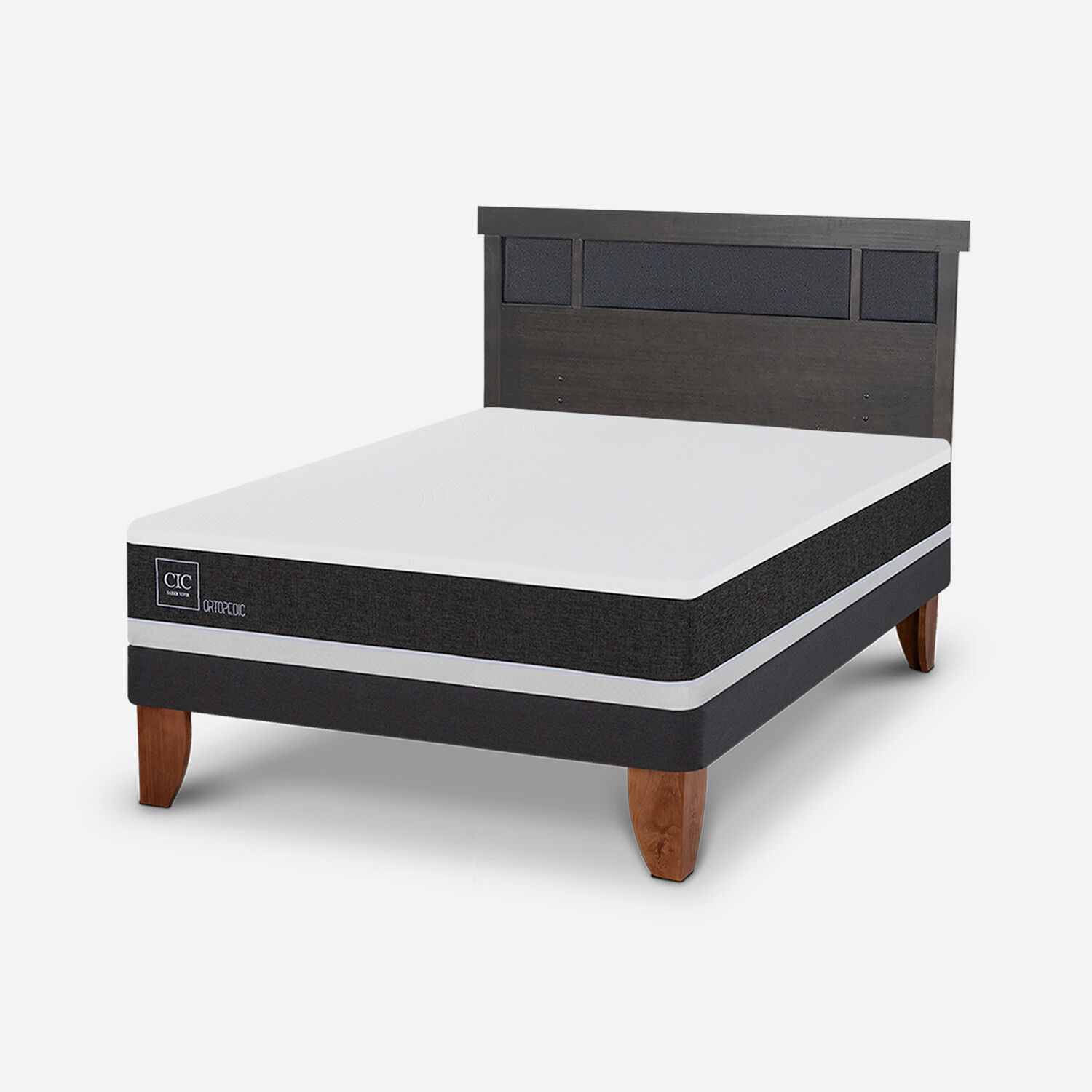 Cama Europea 2 Plazas Ortopedic Base Normal + RespaldoDubl&iacute;n Gris