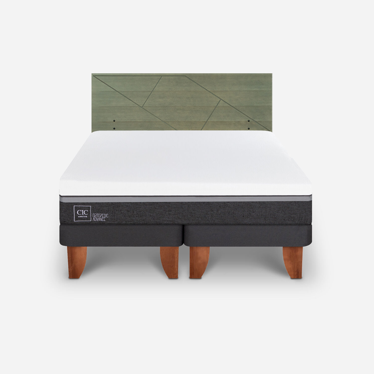 Cama Europea King Ortopedic Advance + Respaldo Villarrica Olivo