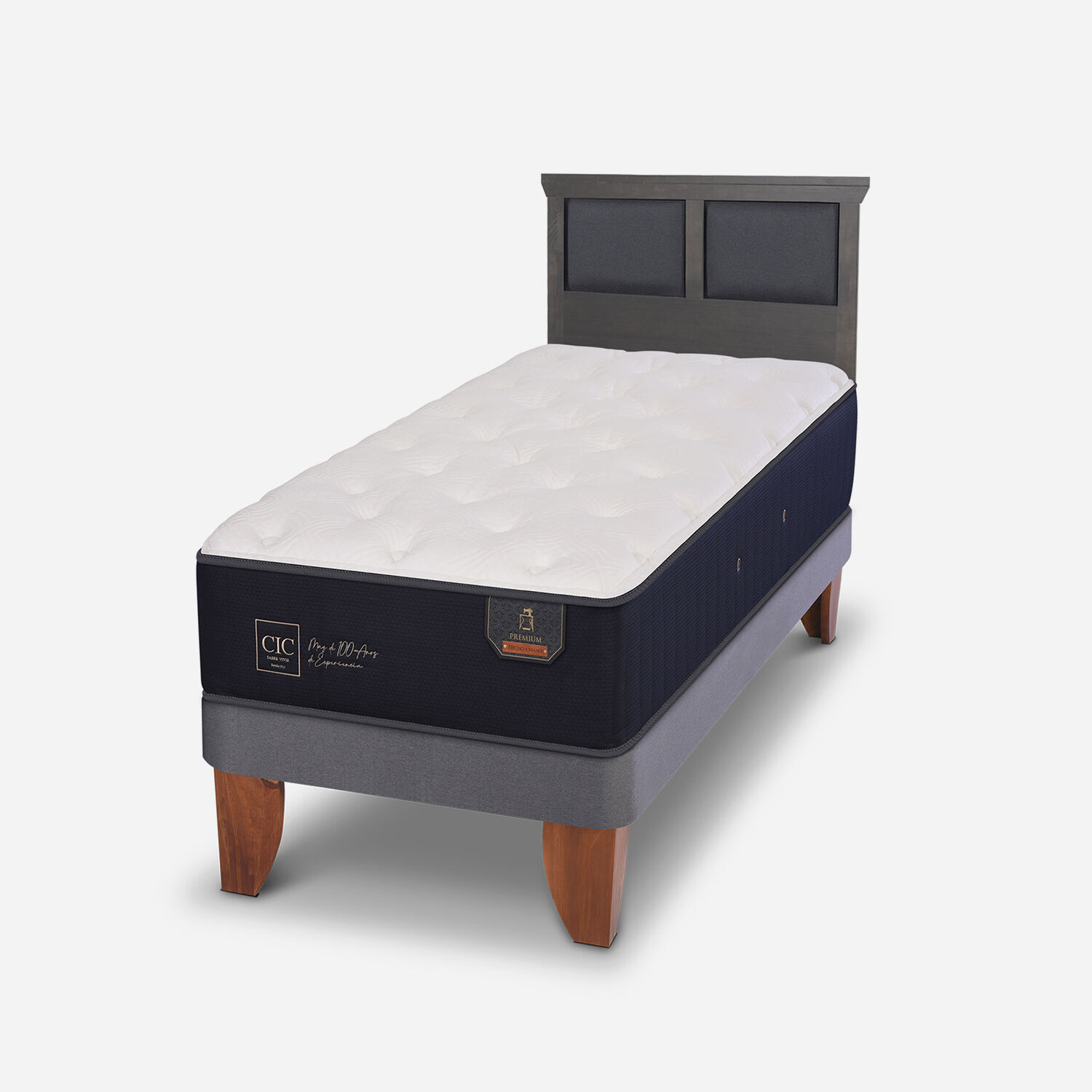 Cama Europea 1,5 Plazas Premium + Respaldo Torino Gris