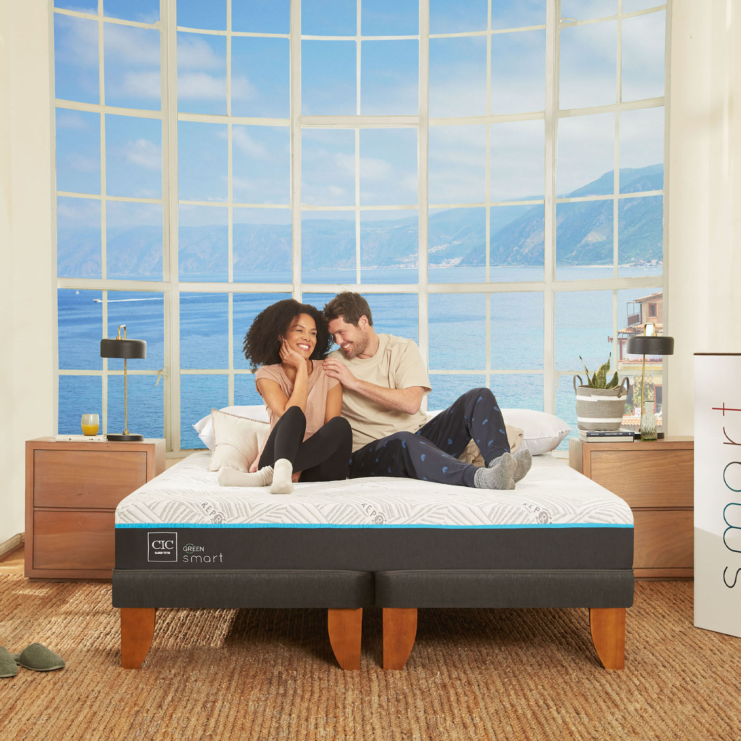 Cama Europea King Green Infinity + Respaldo Dublín Olivo