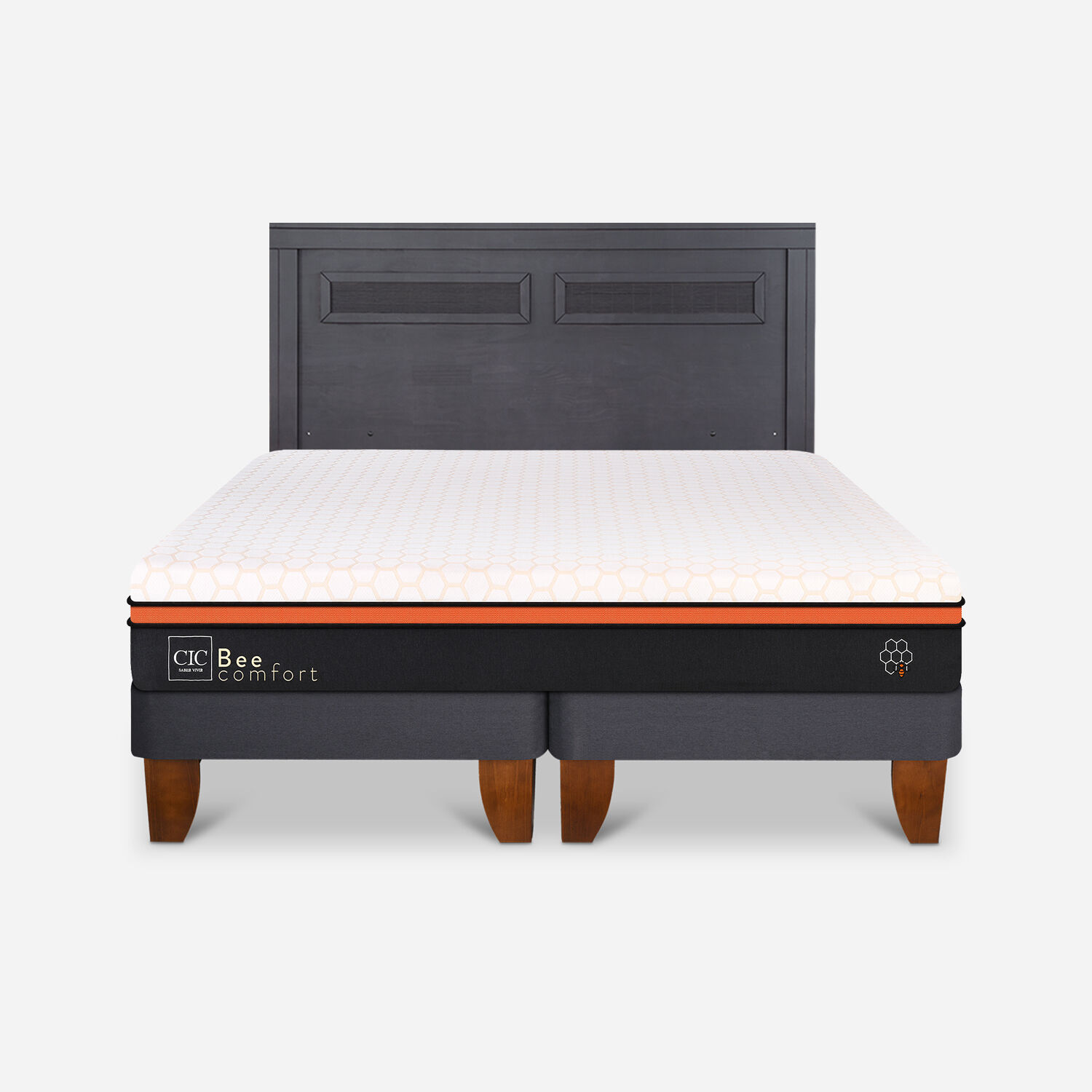 Cama Europea 2 Plazas Bee Comfort Base Dividida + Respaldo Milán Negro