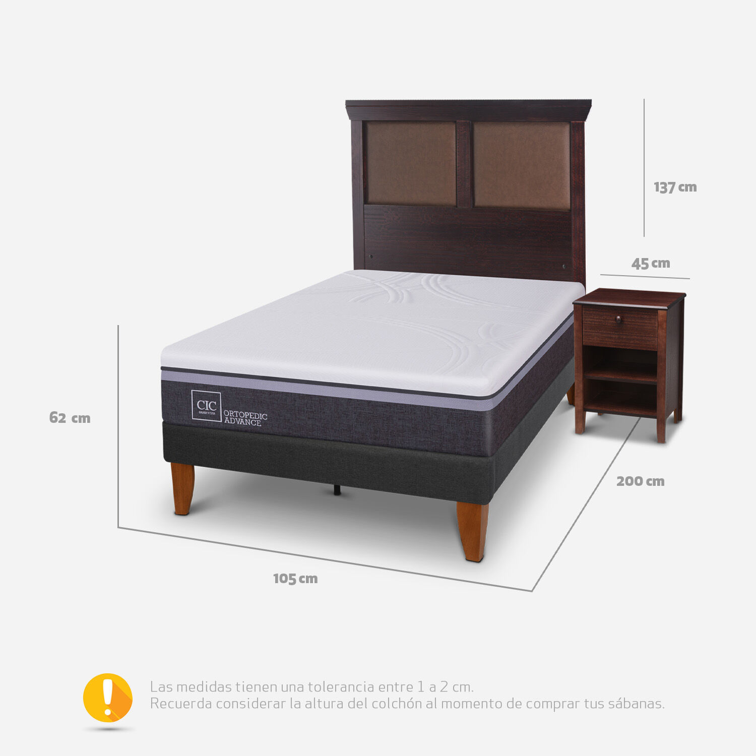 Cama Europea Curve 1,5 Plazas Ortopedic Advance + Set Torino Chocolate