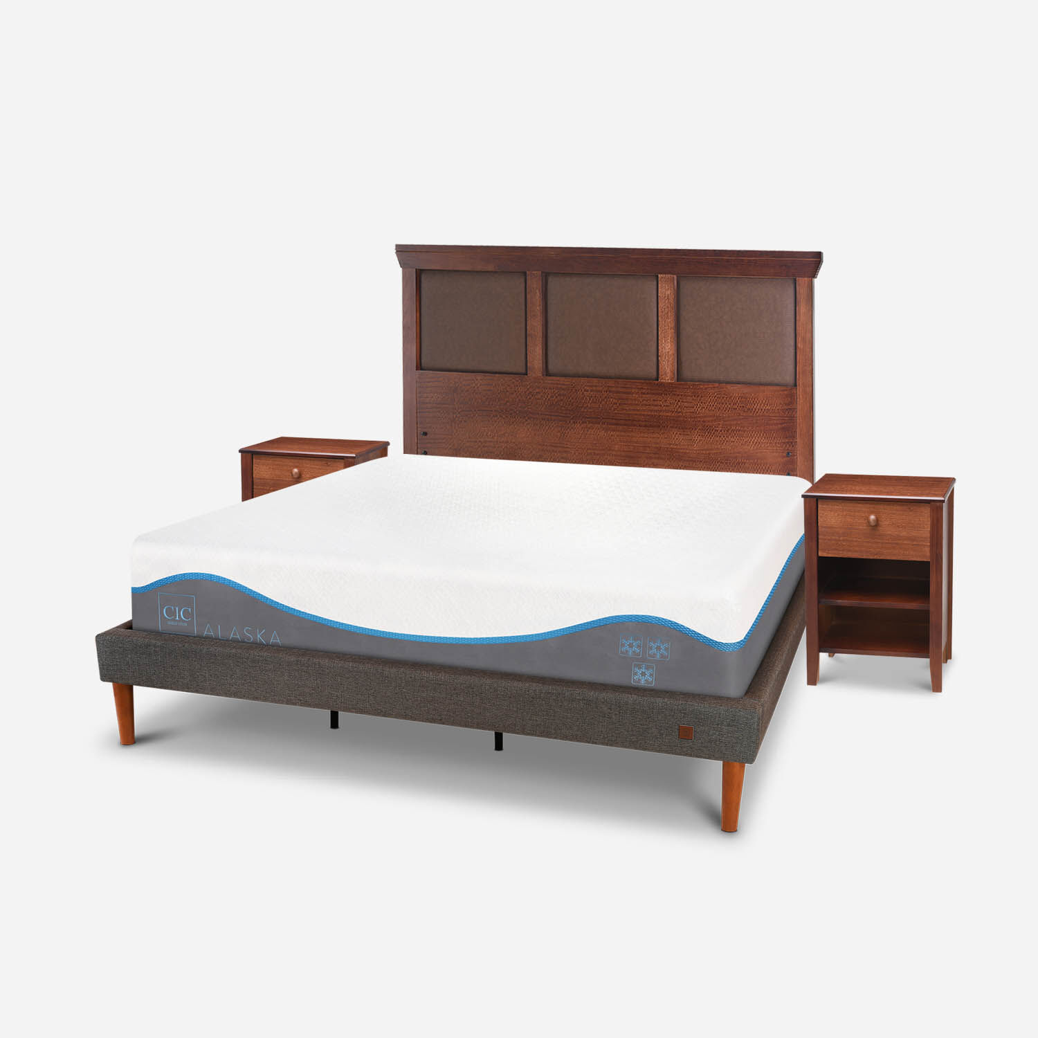 Cama Europea Curve King Alaska + Set Torino Caramel