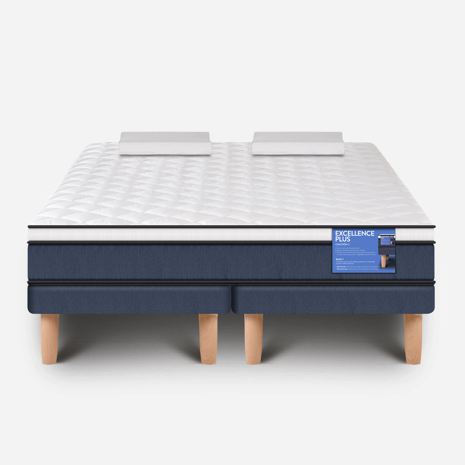 Cama Europea 2 Plazas Excellence Plus Base Dividida + Almohadas Viscoel&aacute;sticas