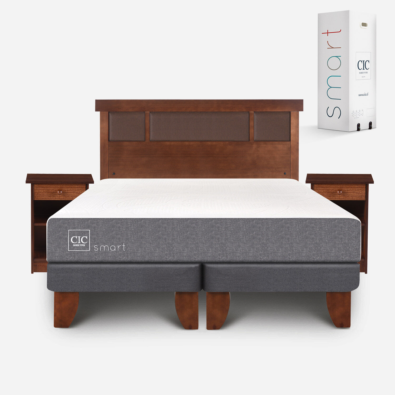 Cama Europea 2 Plazas Smart Base Dividida + Set Dublín Caramel