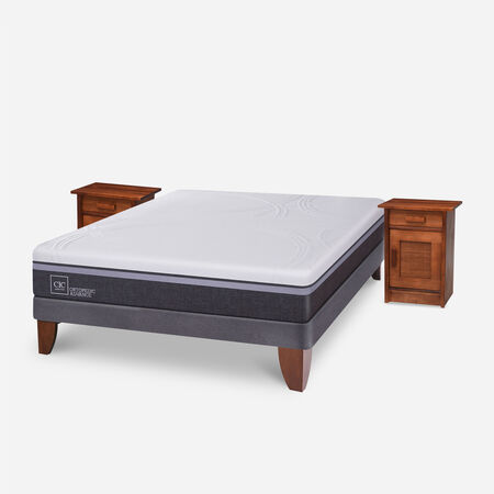 Cama Europea 2 Plazas Ortopedic Advance Base Normal + Veladores Mil&aacute;n Caramel