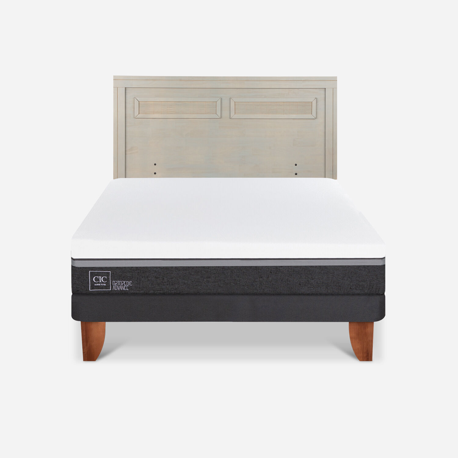Cama Europea 2 Plazas Ortopedic Advance Base Normal + Respaldo Milán Alpino