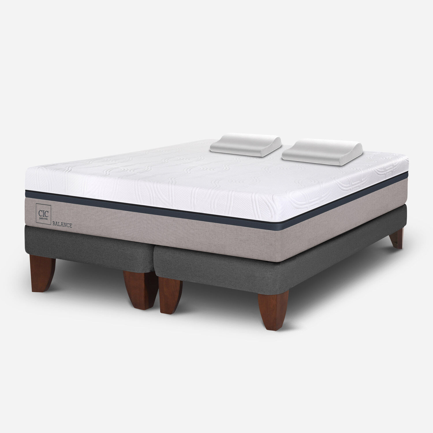 Cama Europea 2 Plazas Balance Base Dividida + Almohadas Viscoel&aacute;sticas