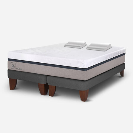 Cama Europea 2 Plazas Balance Base Dividida + Almohadas Viscoel&aacute;sticas