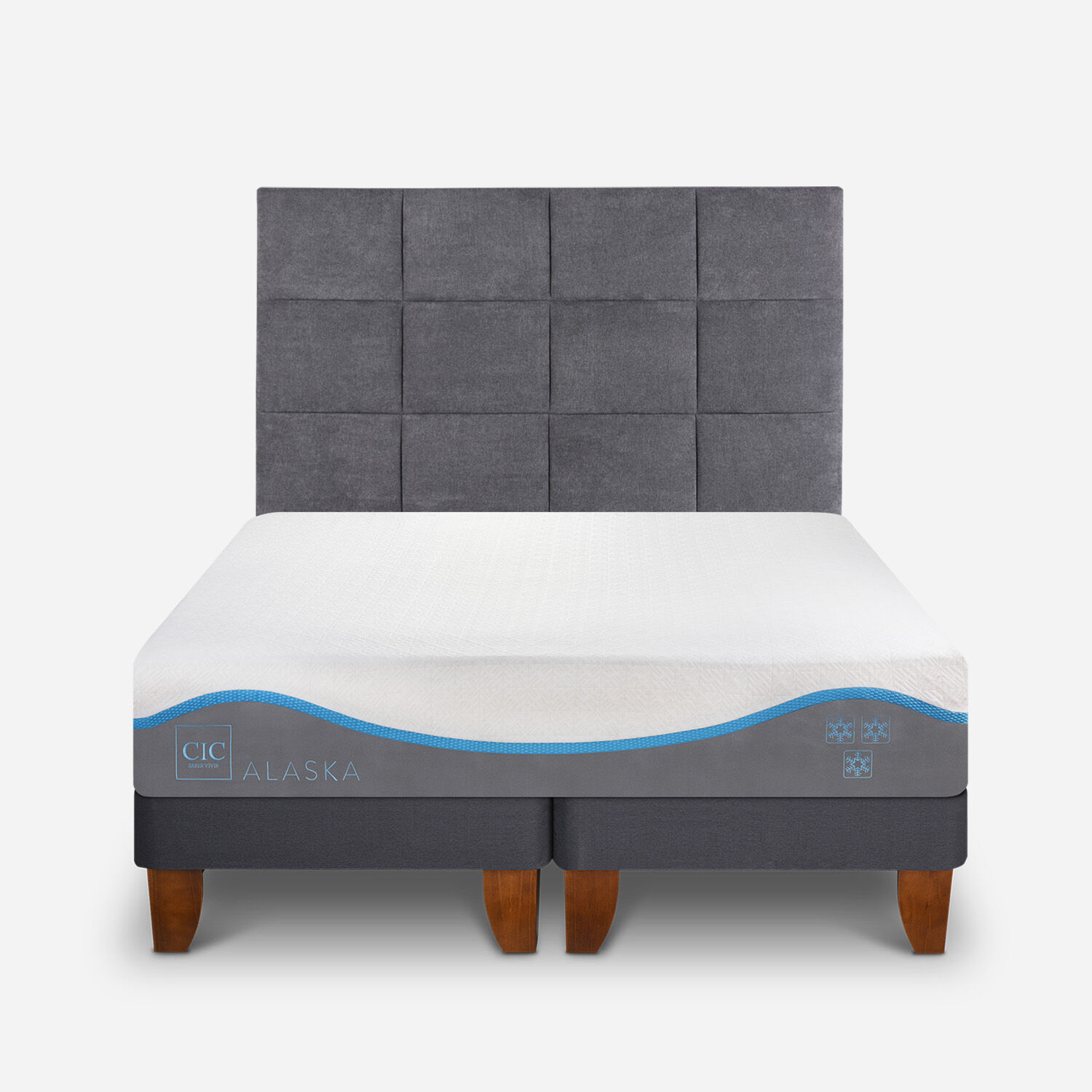 Cama Europea 2 Plazas Alaska Base Dividida + Respaldo T&aacute;mesis