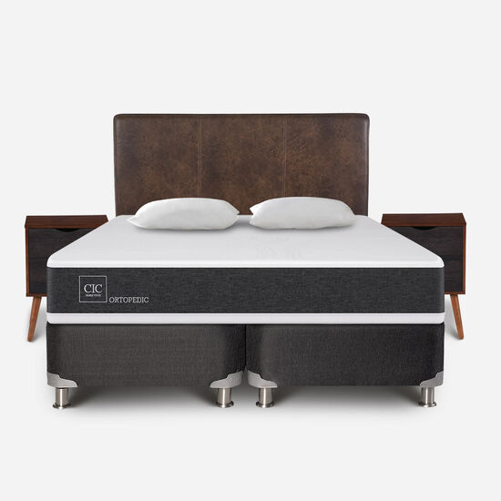 Box Spring 2 Plazas Ortopedic Base Dividida 5 Zonas + Almohadas + Set Baker