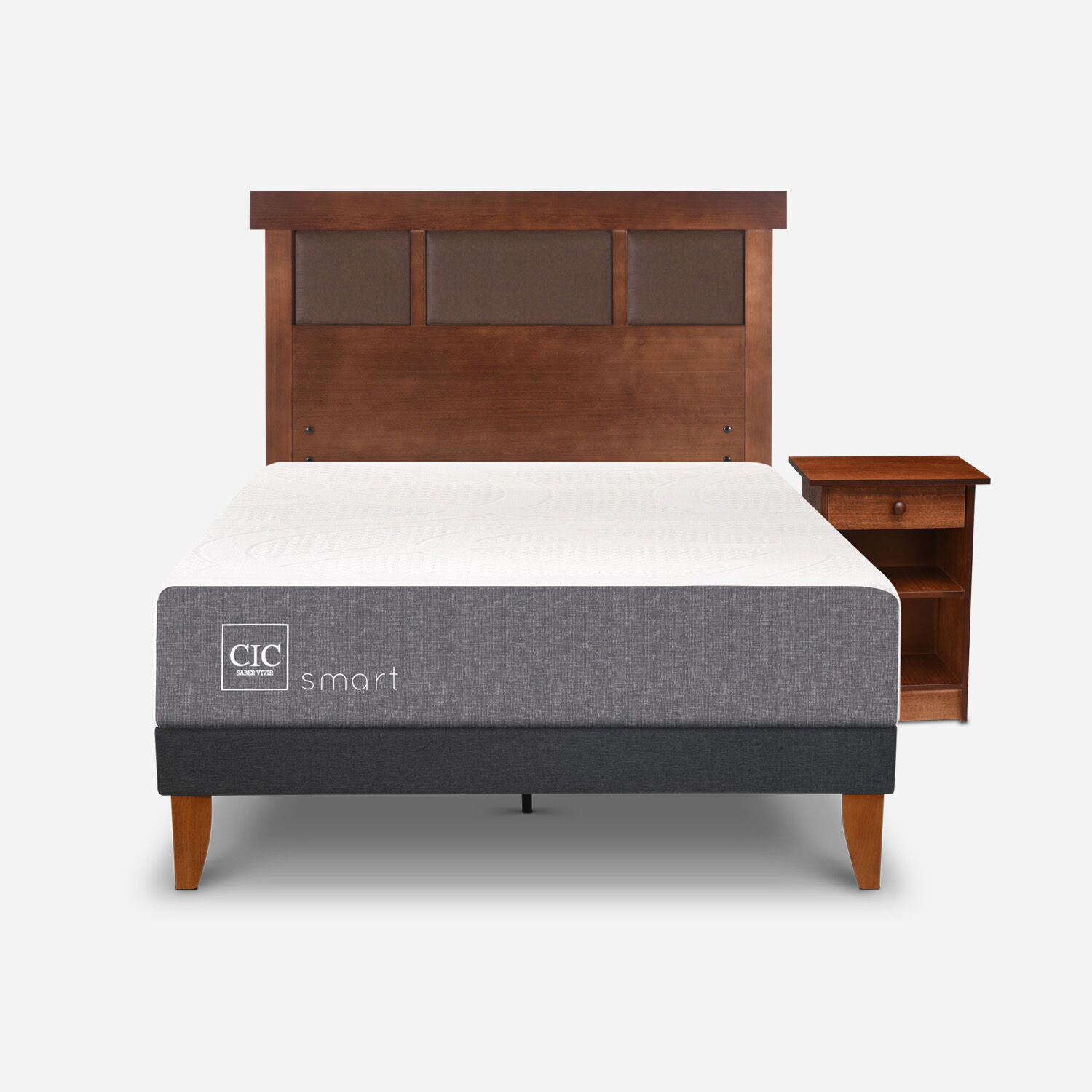 Cama Europea Curve 1,5 Plazas Smart + Set Dubl&iacute;n Caramel
