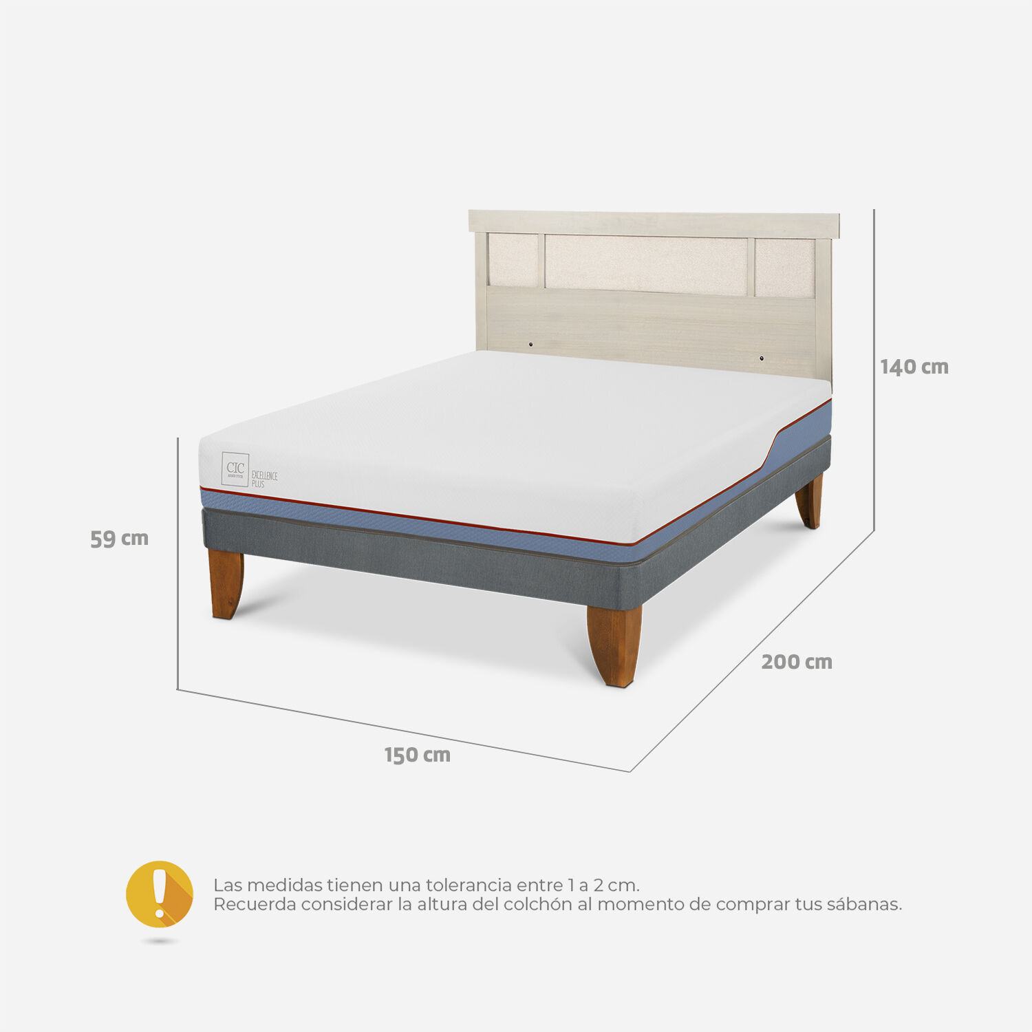 Cama Europea 2 Plazas Excellence Plus Base Normal + Respaldo Dublín Alpino