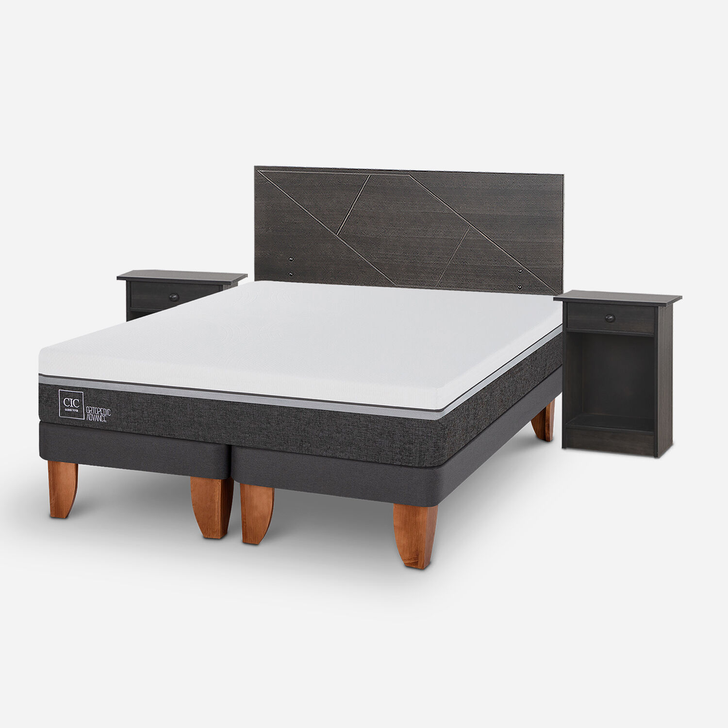 Cama Europea King Ortopedic Advance + Set Villarrica Gris