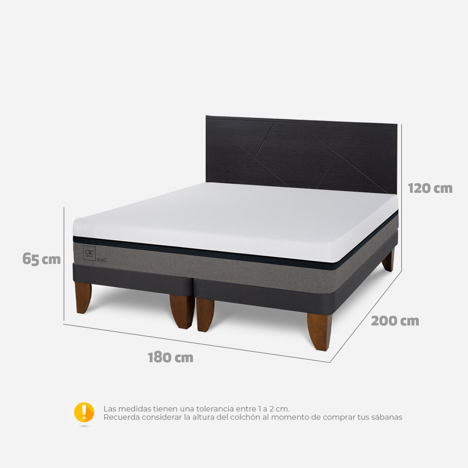 Cama Europea King Balance + Respaldo Villarrica Negro