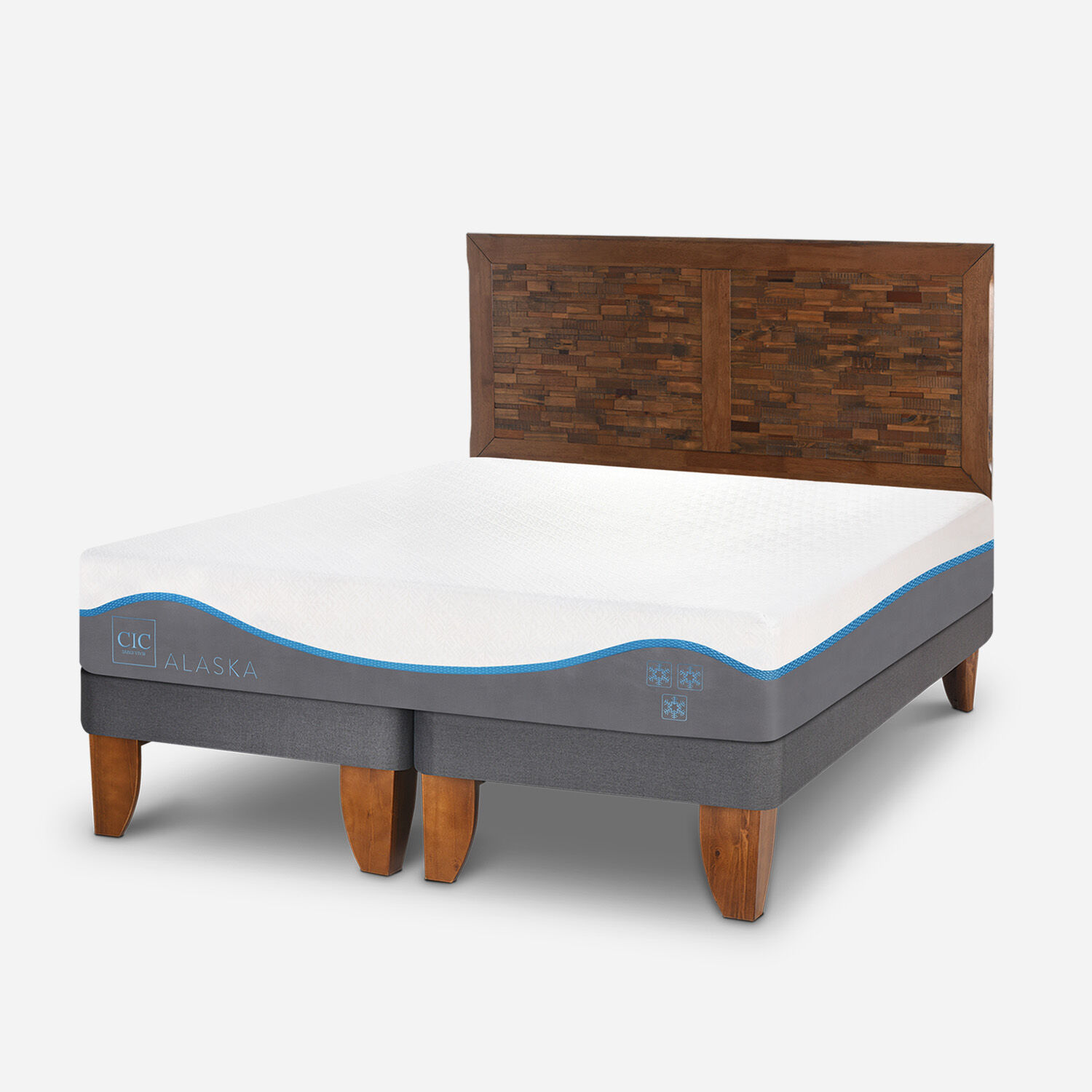 Cama Europea 2 Plazas Alaska Base Dividida + Respaldo Antique