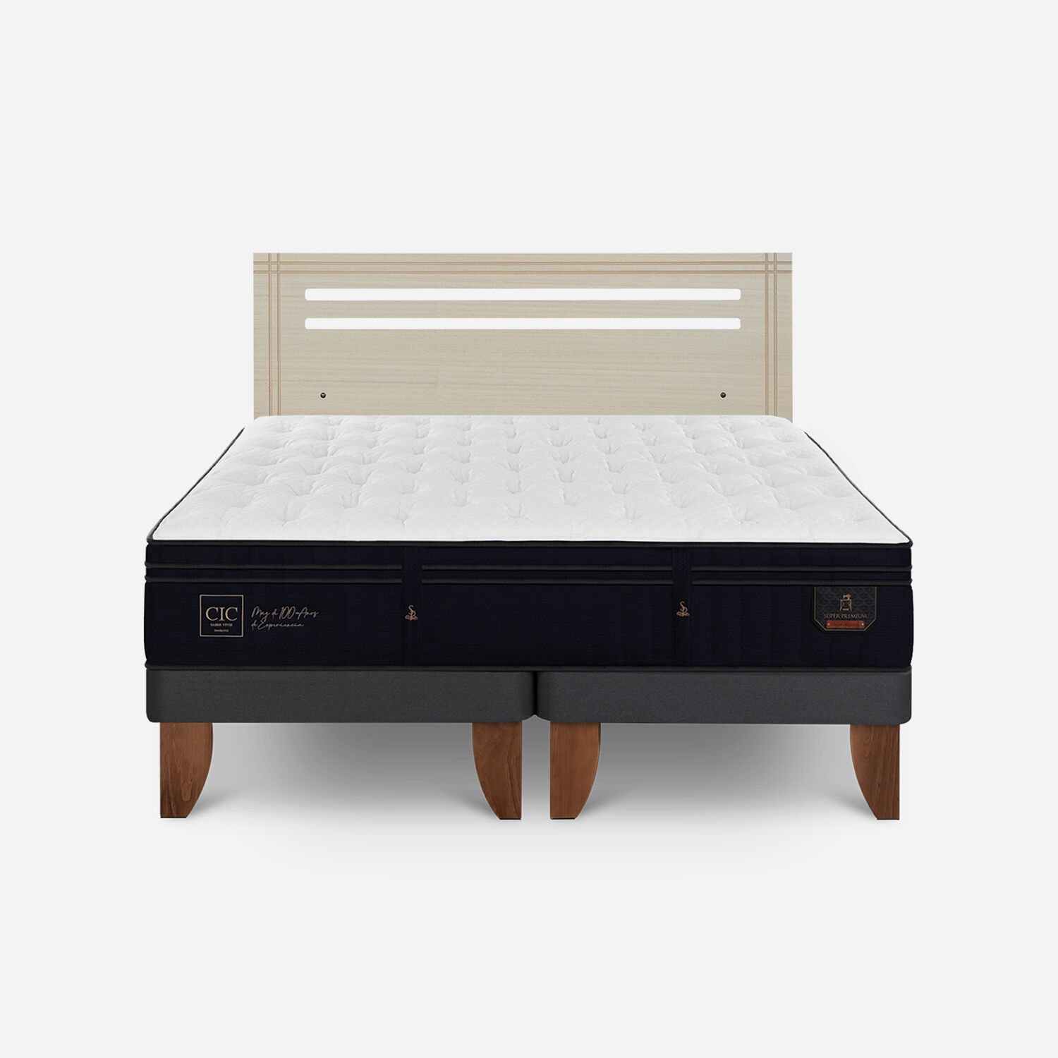 Cama Europea 2 Plazas Super Premium Base Dividida + Respaldo Múnich Alpino