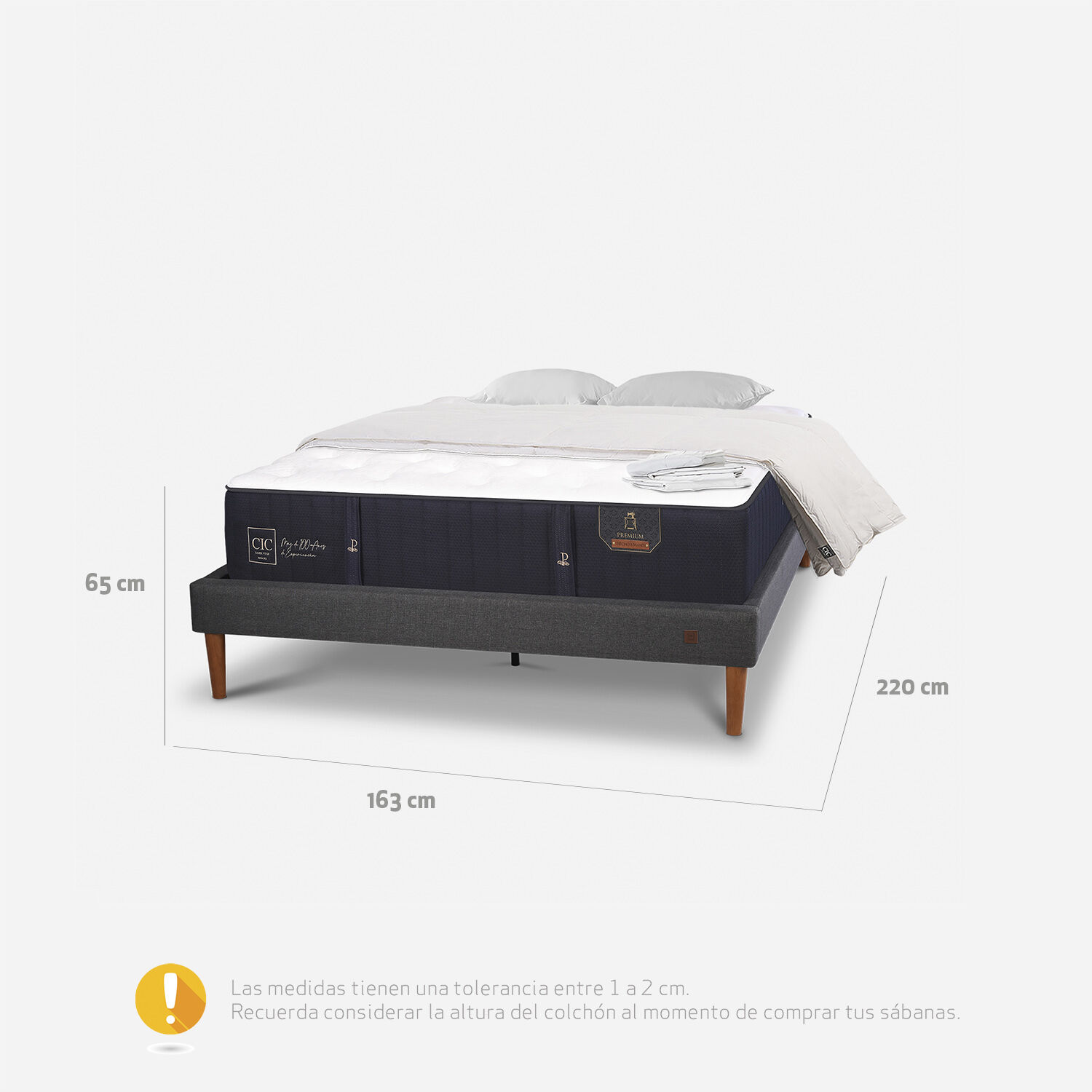 Cama Europea Curve 2 Plazas Premium + Plum&oacute;n + S&aacute;banas + Almohadas