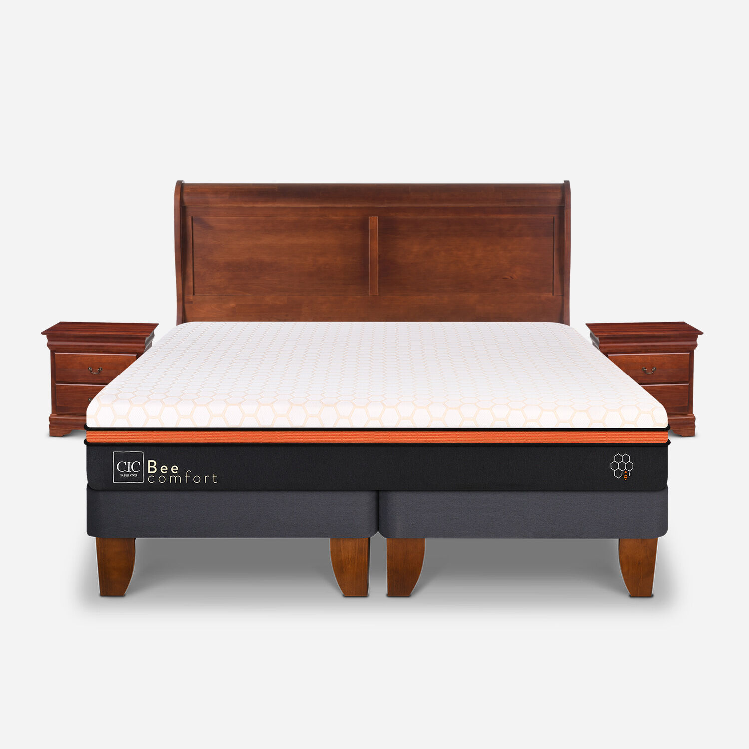 Cama Europea 2 Plazas Bee Comfort Base Dividida + Set Miro