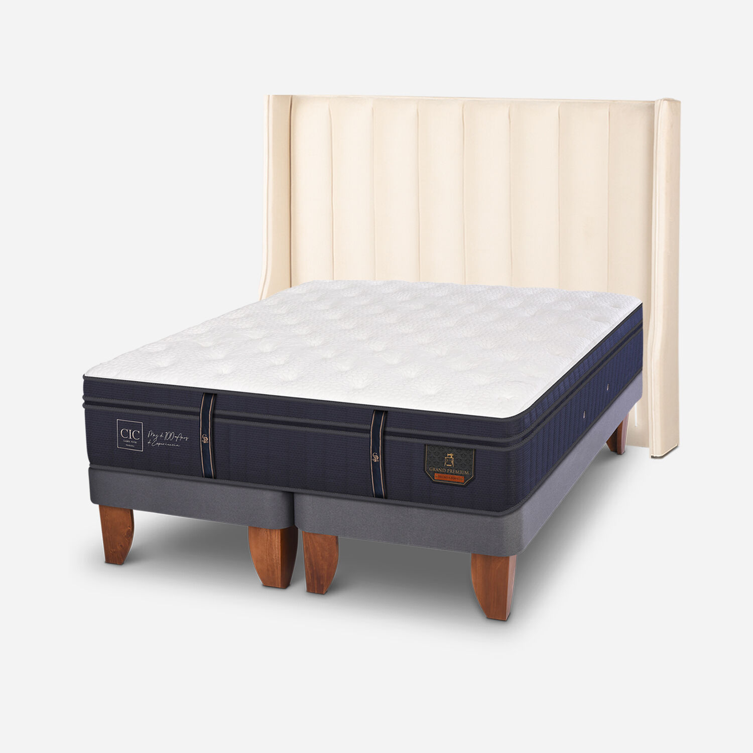 Cama Europea 2 Plazas Grand Premium Base Dividida + Respaldo Panaro