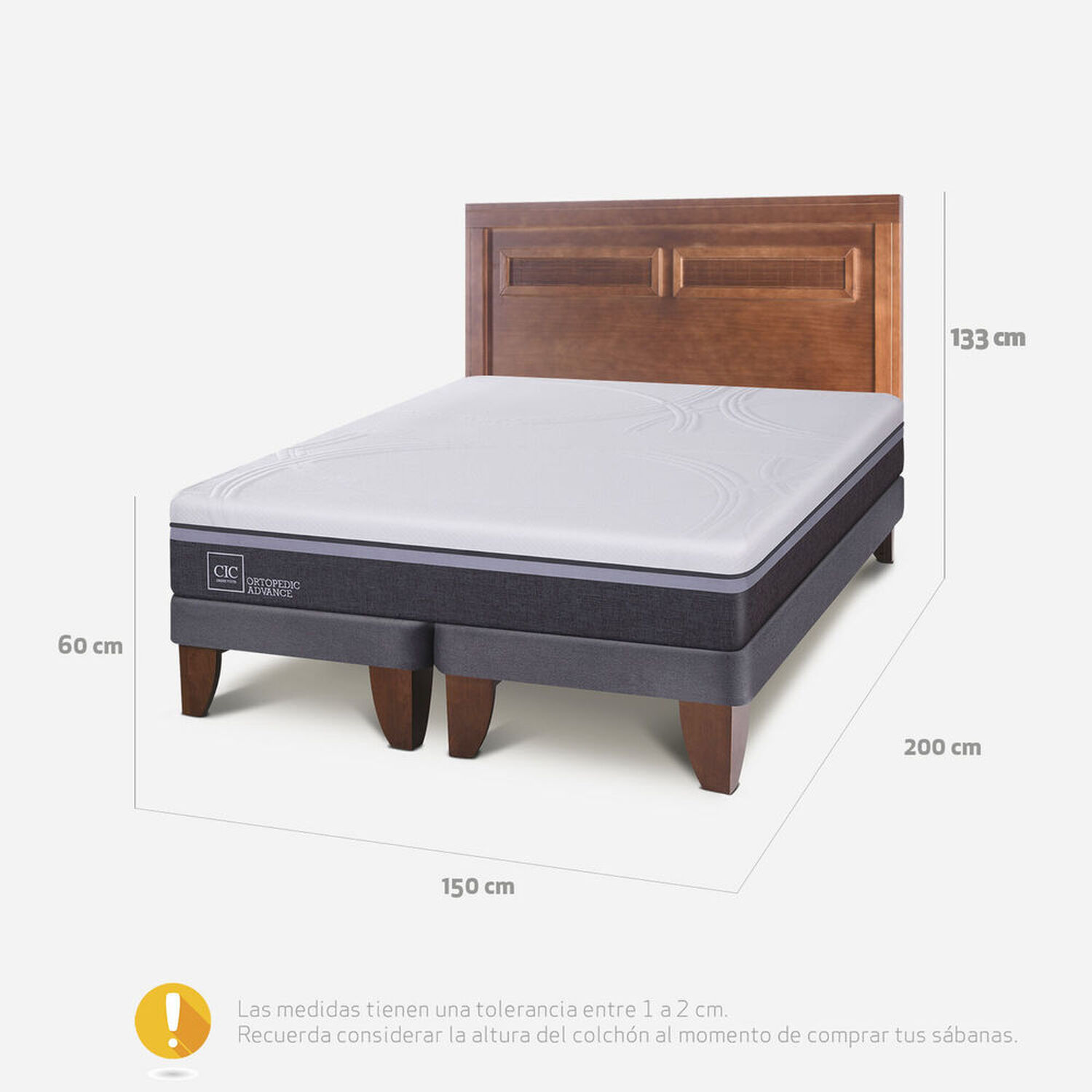 Cama Europea 2 Plazas Base Dividida Ortopedic Advance + Respaldo Milán Caramel