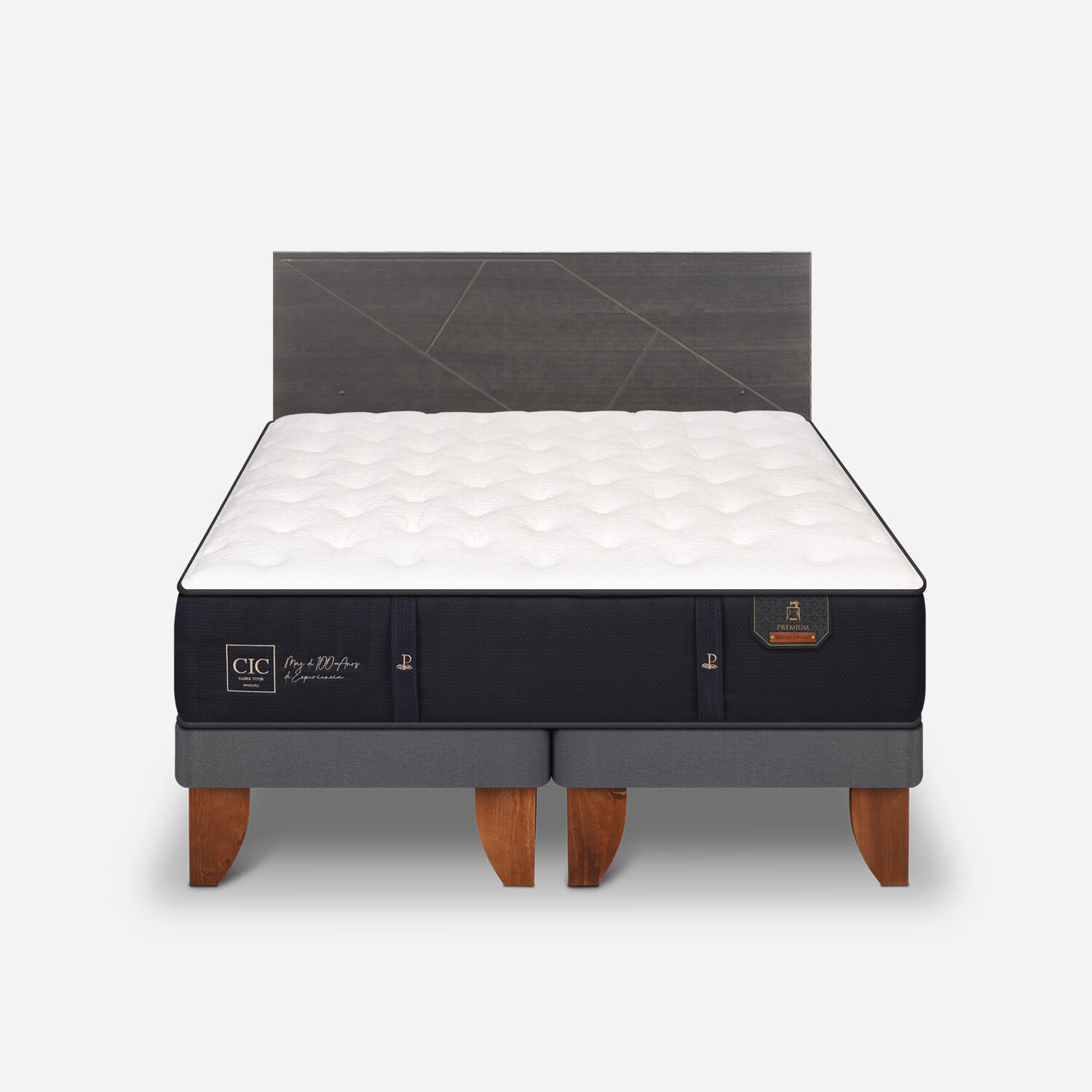 Cama Europea 2 Plazas Premium Base Dividida + Set Dublín Gris
