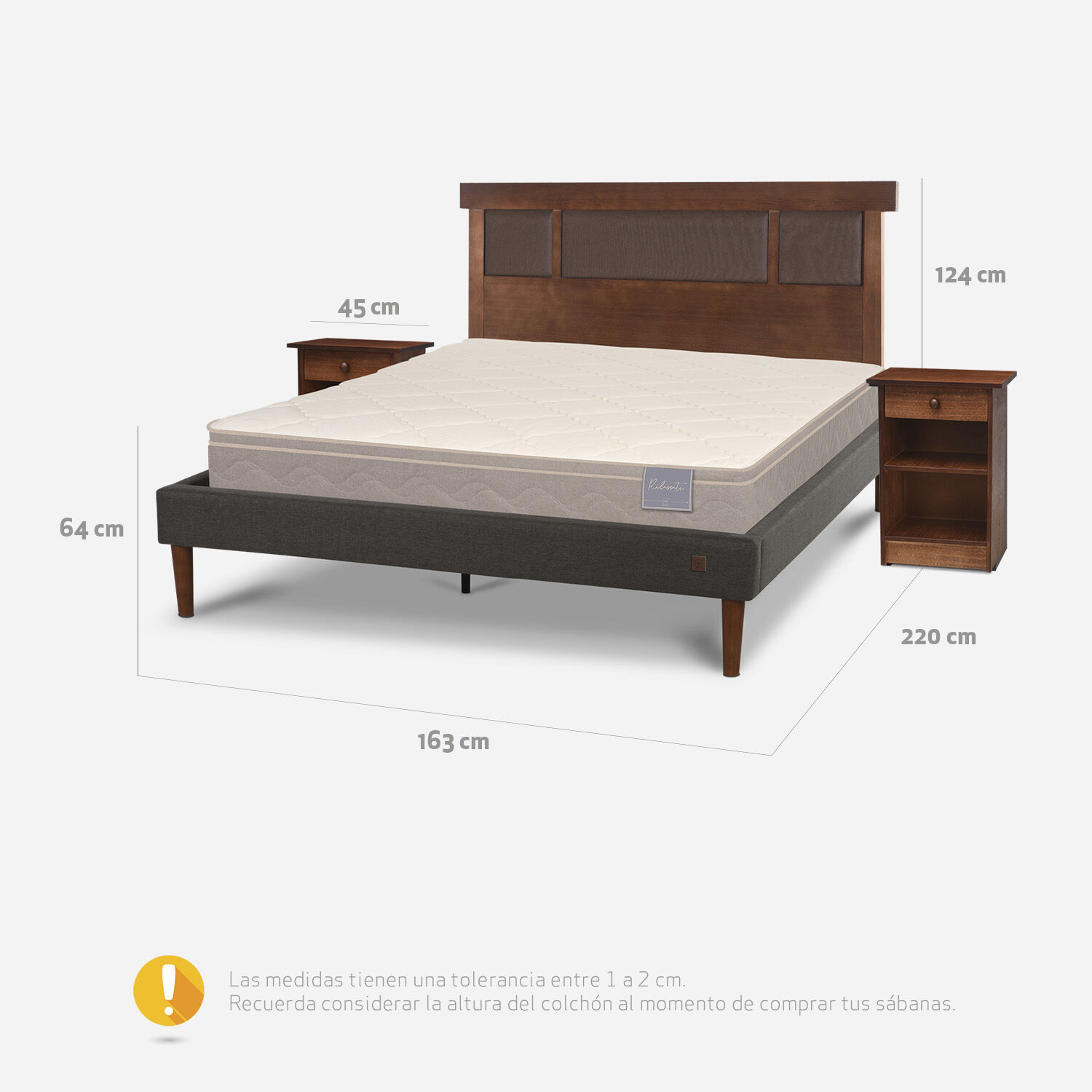 Cama Europea Curve 2 Plazas Rilassati + Set Dubl&iacute;n Caramel
