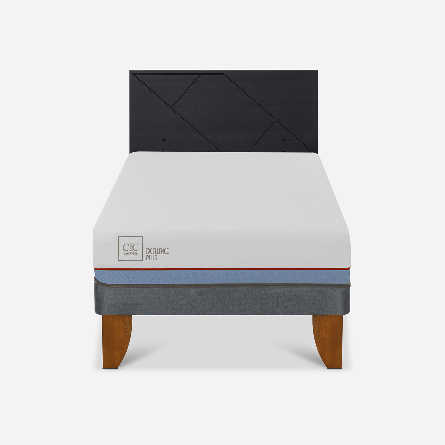 Cama Europea 1,5 Plazas Excellence Plus + Respaldo Villarrica Negro