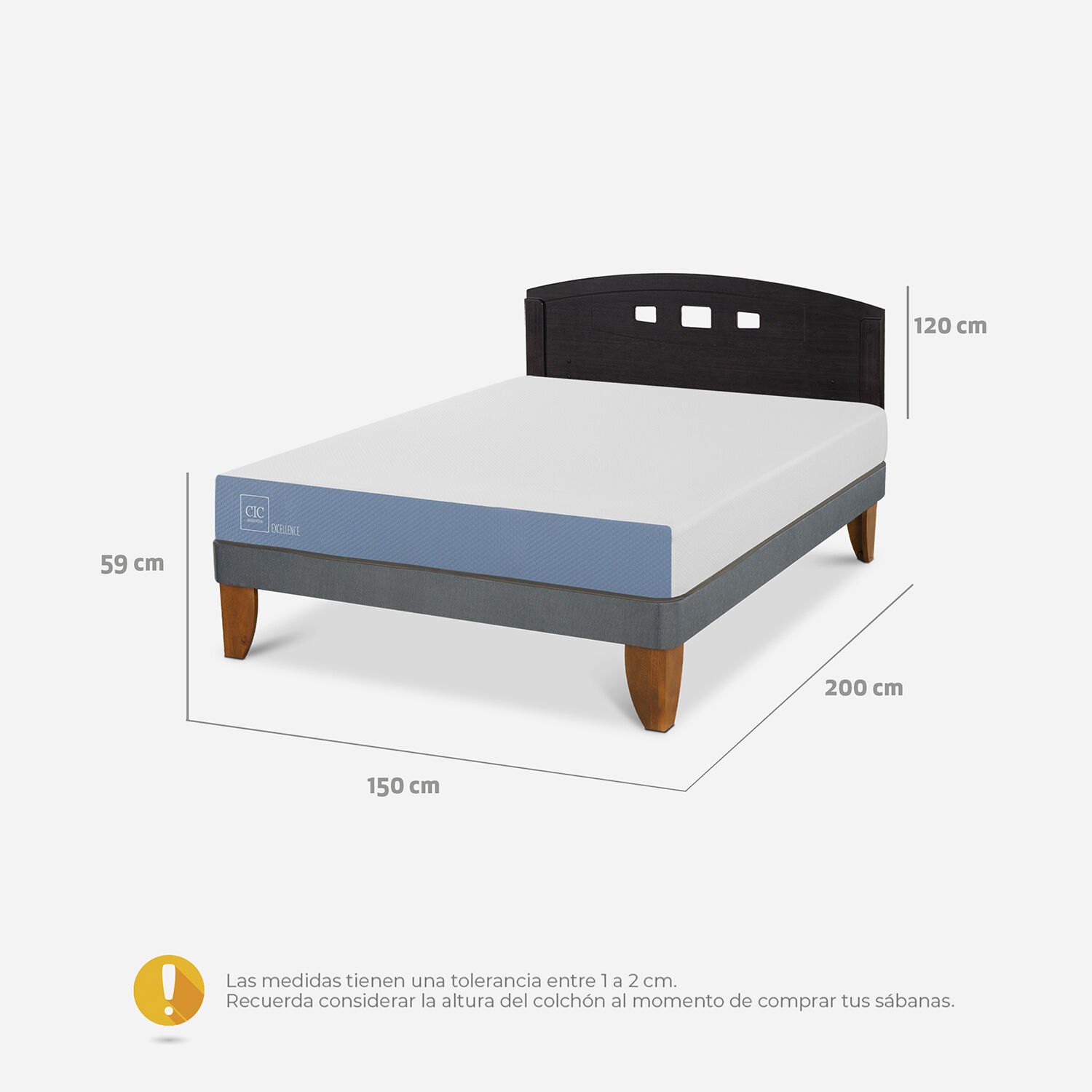 Cama Europea 2 Plazas Excellence Plus Base Normal + Respaldo Gales Negro