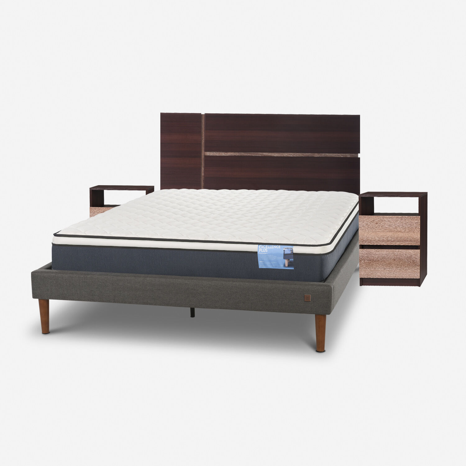 Cama Europea Curve 2 Plazas Excellence Plus + Set Enio