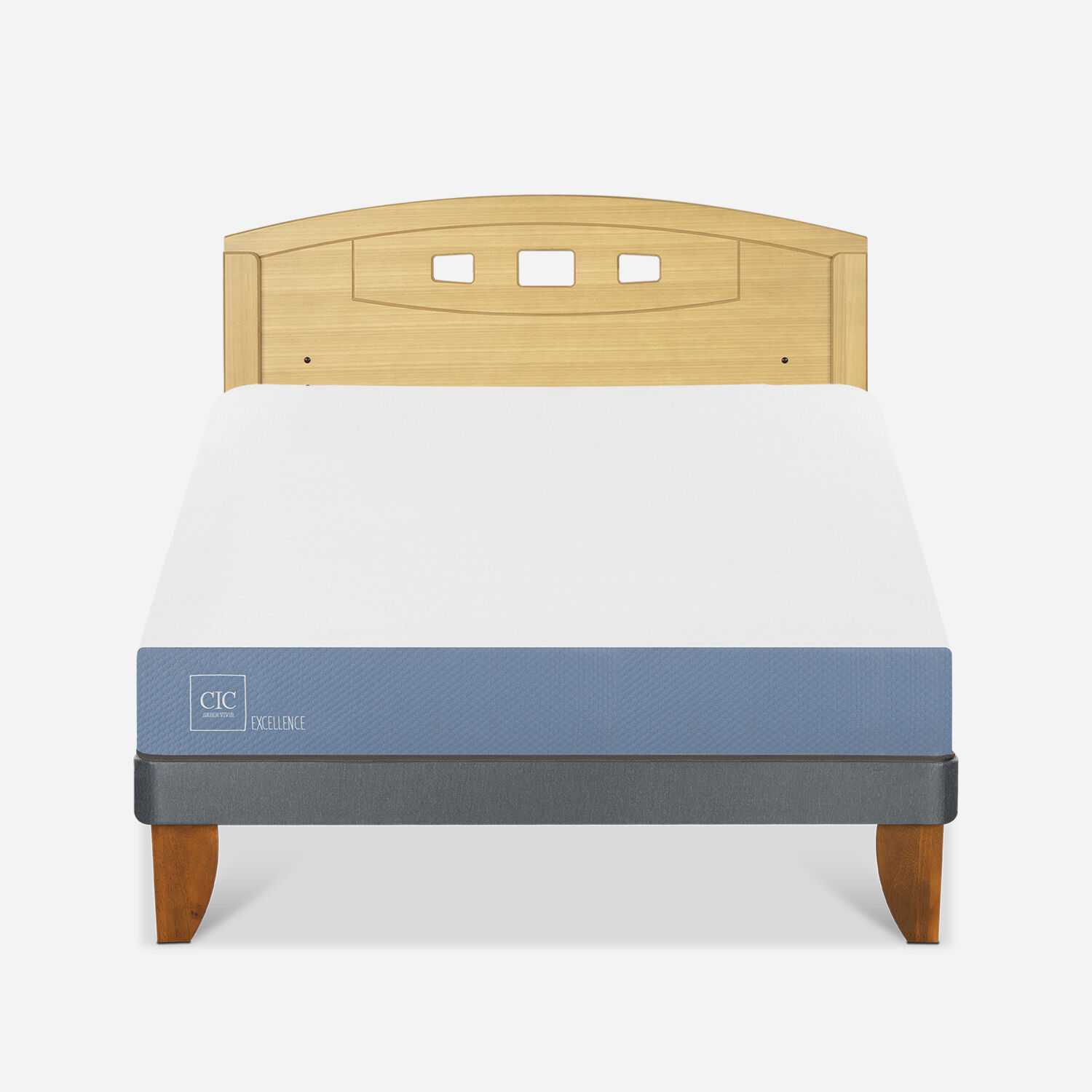 Cama Europea 2 Plazas Excellence Base Normal + Respaldo Gales Mostaza